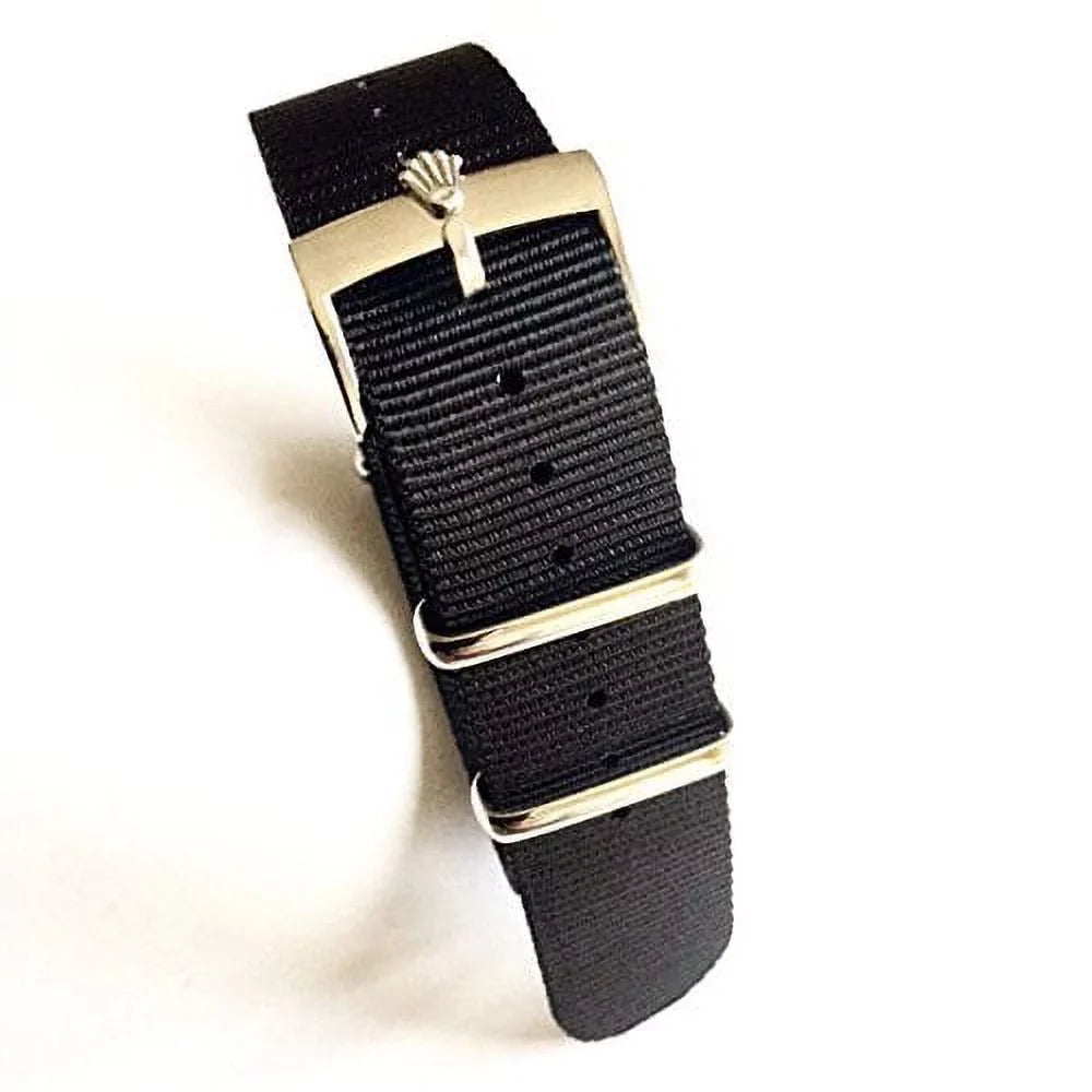 20mm Nato Nylon Replacement Watch Sizetrap Band Black with Polish Rolex Buckle Fit Rolex Diver Sizeubmariner GMT II