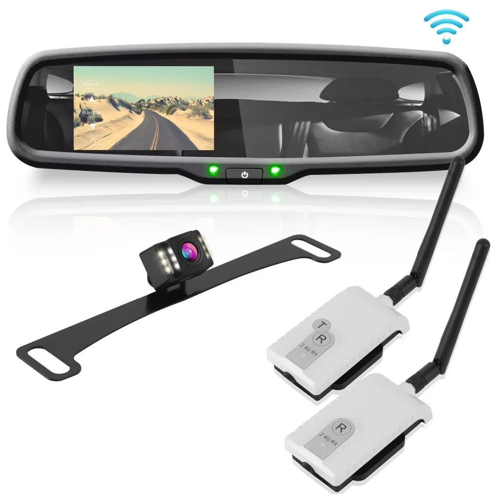 PYLE PLCM4590WIR - 2.4Ghz Rearview Mirror Monitor & Backup Camera Sizeystem with Wireless Video Transmission, 4.3'' -inch Display Sizecreen
