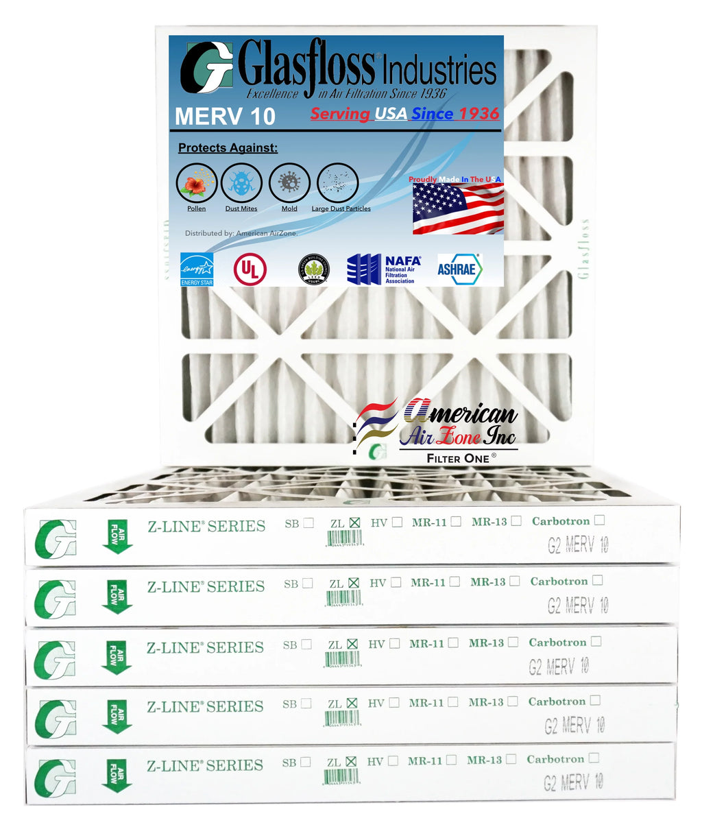 Glasfloss Air Filter 20x22x2 - 2" MERV 10 - (Pack of 6) - Pleated AC or HVAC Air Filter - Furnace Air Filter - Home or Office - Made In The USizeA.