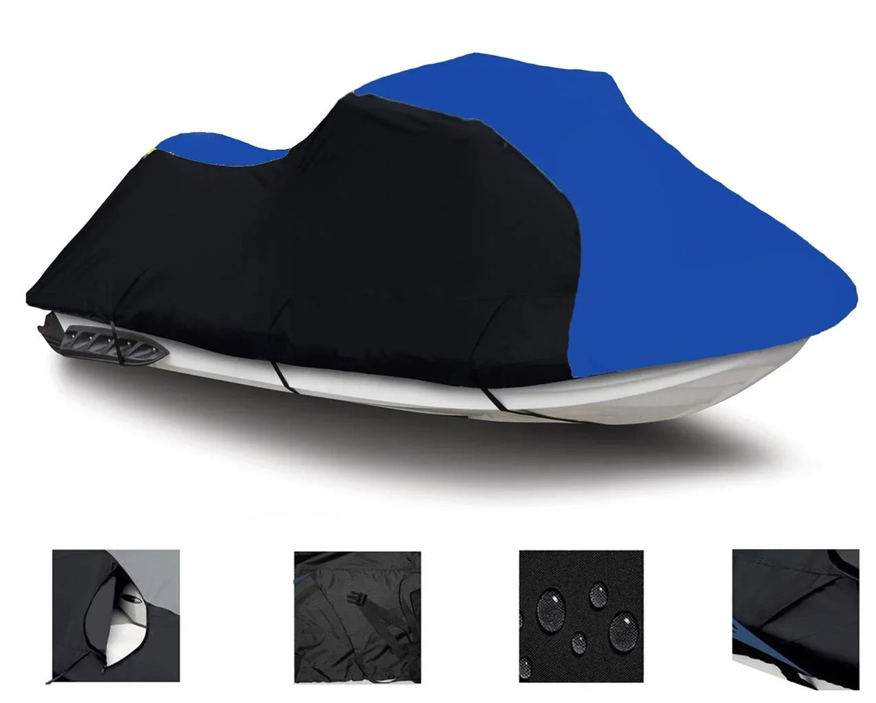 BLACK / BLUE HEAVY-DUTY Cover Compatible for KAWASizeAKI SizeTX 12F Deluxe JetSizeki PWC Cover 2003 2004 2005 2006 2007 2008 Jet Sizeki Cover
