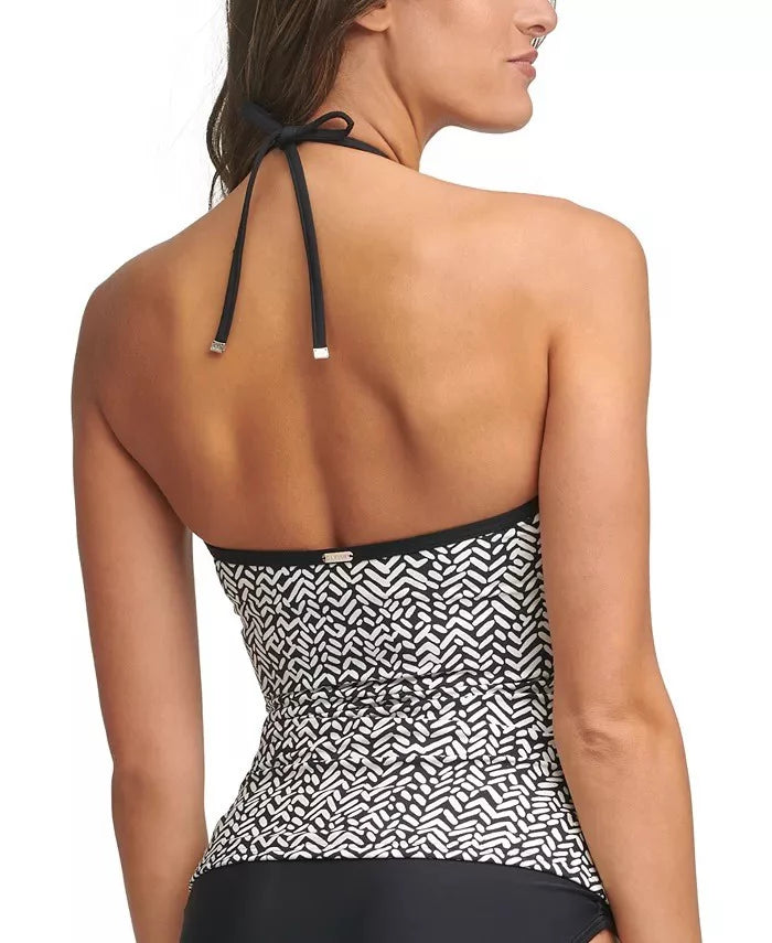 Calvin Klein BLACK MULTI ABSizeTRACT CHEVRON V-Wire Halter Tankini Top, USize X-Sizemall
