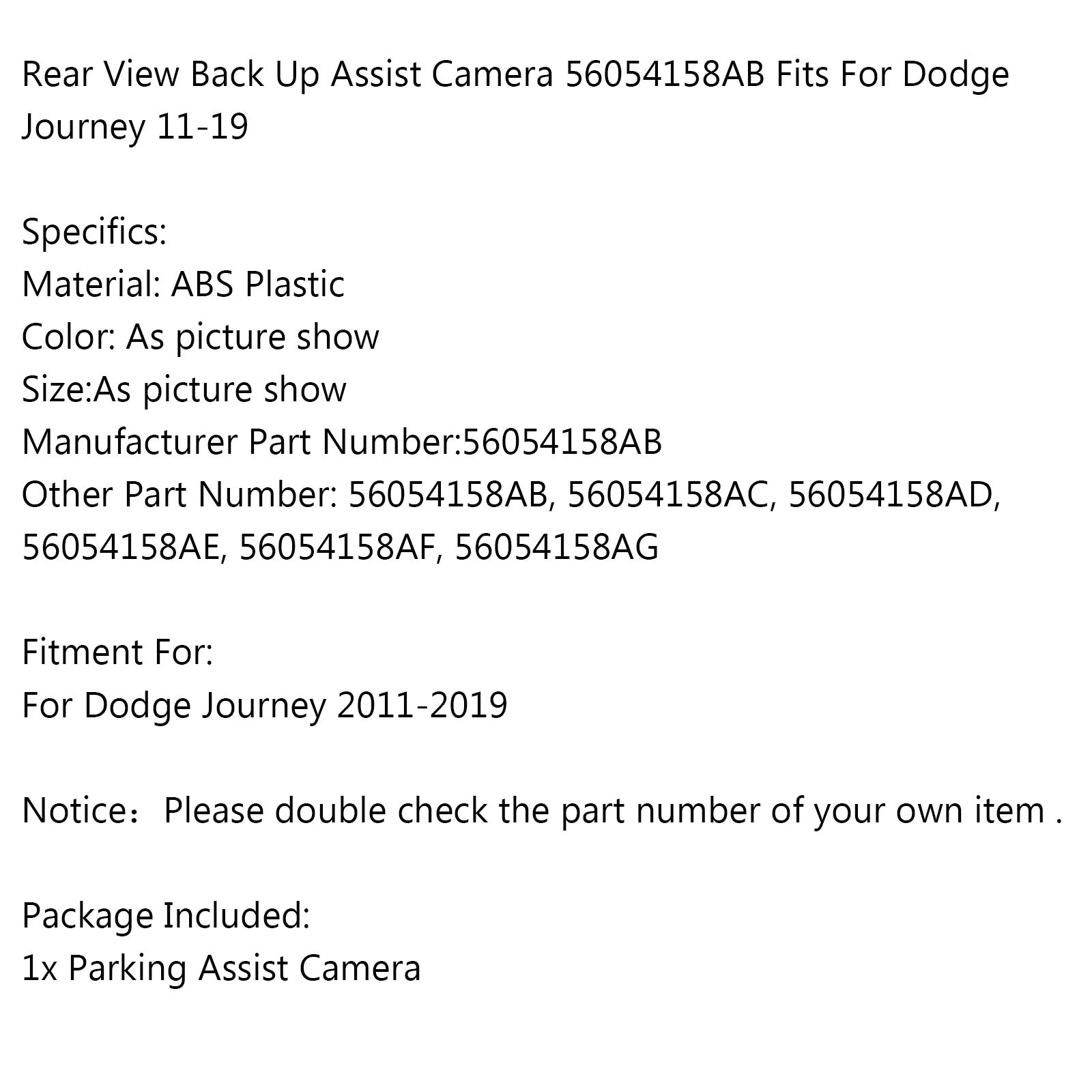 Motor Genic Rear View Back Up Assist Camera 56054158AB Fits For Dodge Journey 11-19