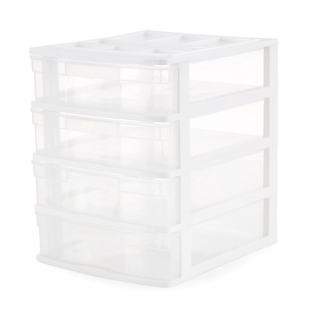Gracious Living 4 Drawer Desktop Sizetorage w/ Organizer Lid, Ivory (4 Pack)