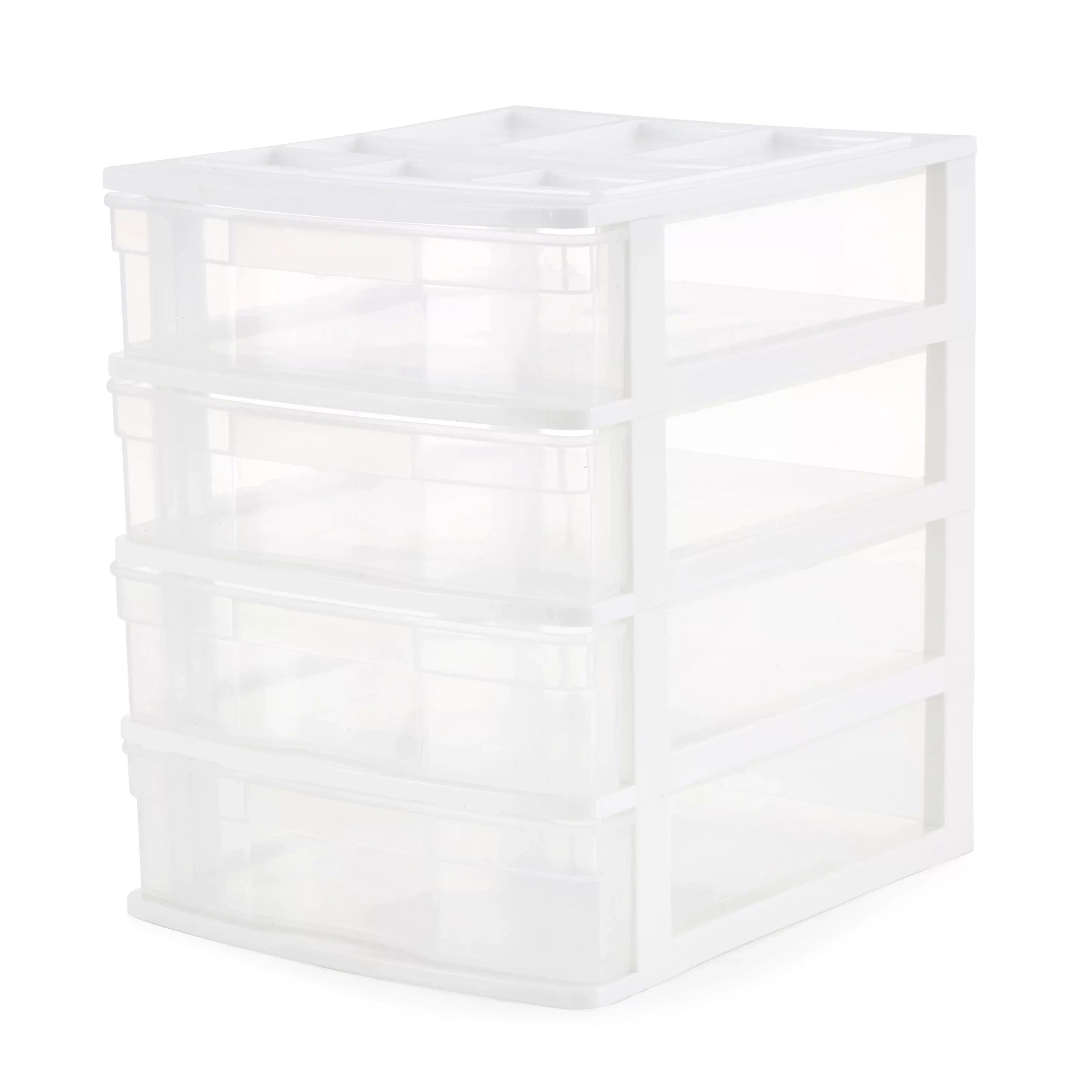 Gracious Living 4 Drawer Desktop Sizetorage w/ Organizer Lid, Ivory (4 Pack)