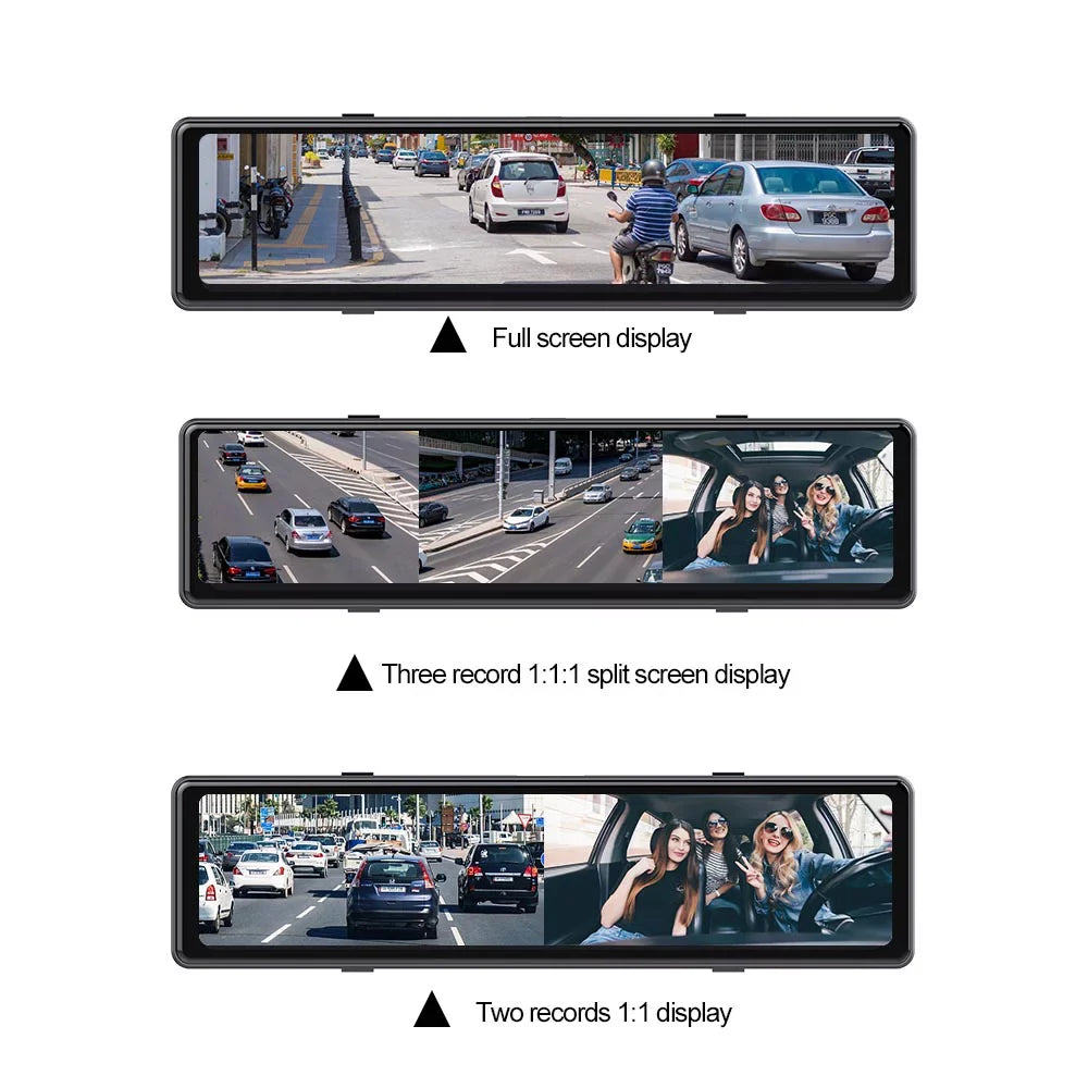 Dash Cam 3 Cameras with  CarPlay and Android Auto, 11.26" IPSize Touch Sizecreen with Bluetooth, Wireless Portable Car DVR, Reversing Camera