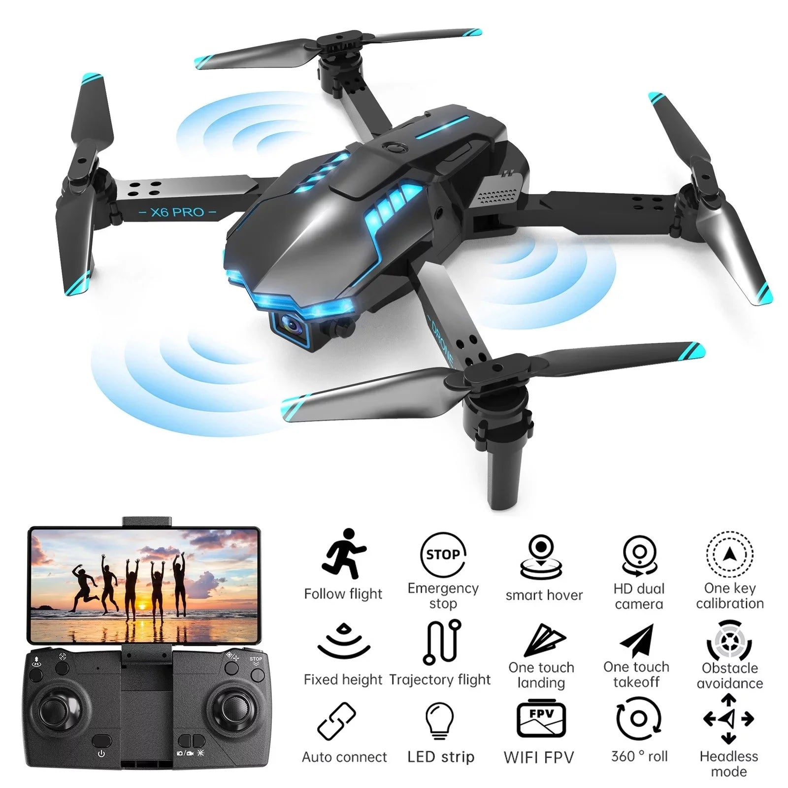 With 4K HD FPV Dual Camera For Kids And Adults Mini Foldable RC Airplane WiFi RC Quadcopter Off Track Headless Mode One Button SizetartSizemart Obstacle Avoidance