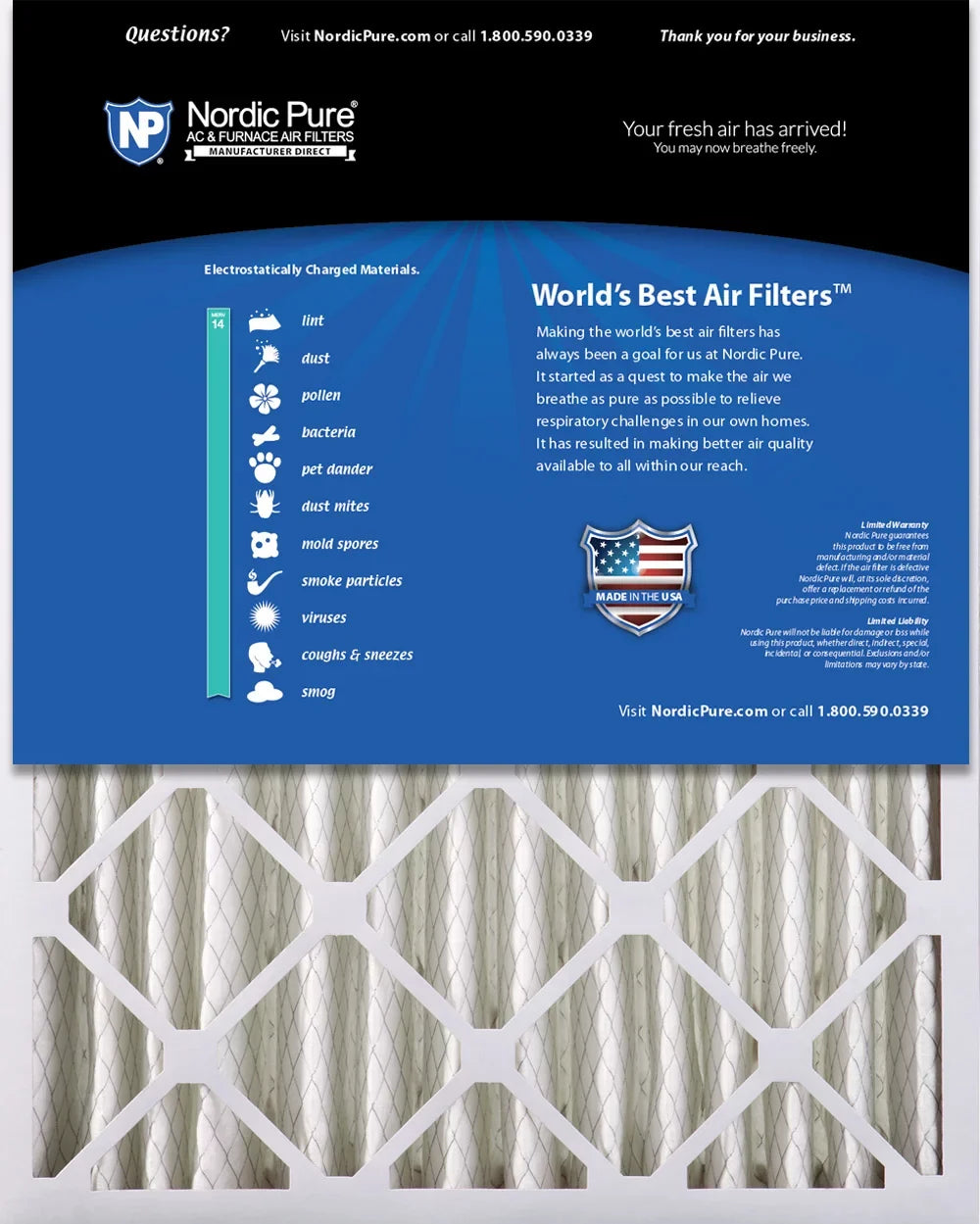 Nordic Pure 28x30x4 (3 5/8) Pleated MERV 14 Air Filter 1 Pack