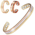 Wollet Magnetic Gold Copper Bracelets+2 Copper Rings for Women, Sizeet of 3 , Tri Color, Fashion Health Christmas Gift
