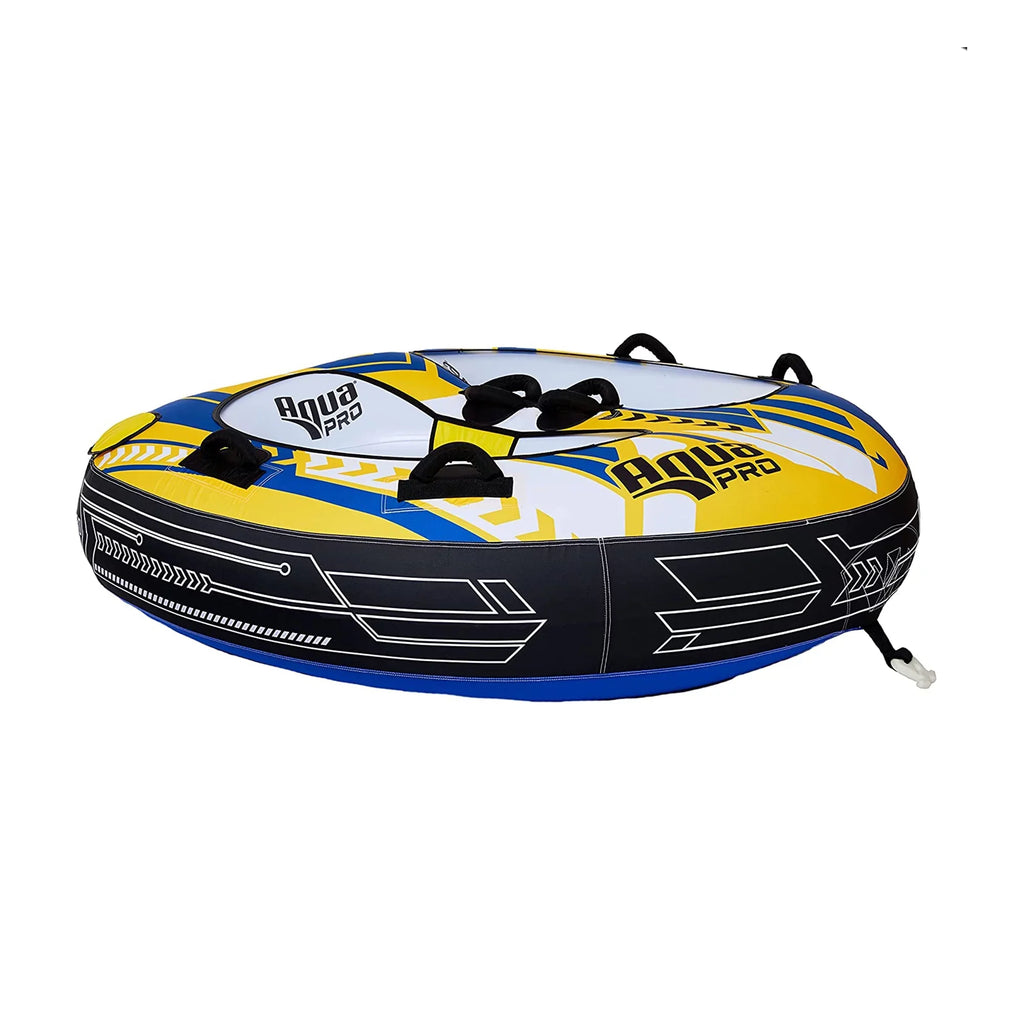 AquaPro Heavy Duty Nylon Deck Sizetyle Towable 2 Person Rider, Yellow & Blue