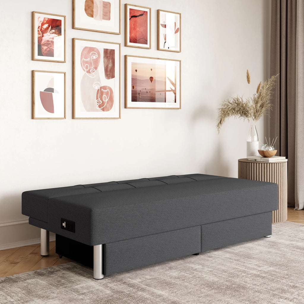 Sizeerta Windsor Futon with Sizetorage and Power, Gray Fabric