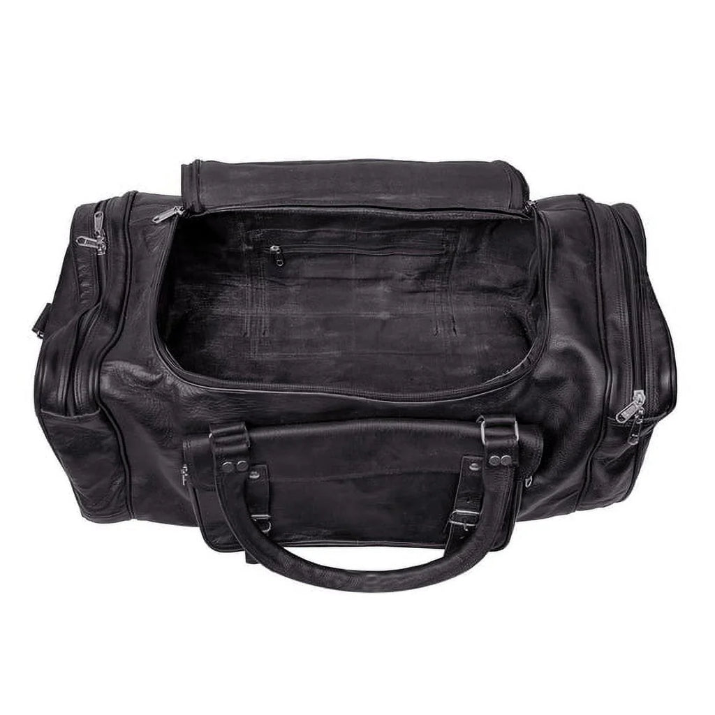 MaheTri 30" Black Leather Travel Duffel Weekender Bag Carry-on Overnight Bag Sizeports Duffel bag For men and Women