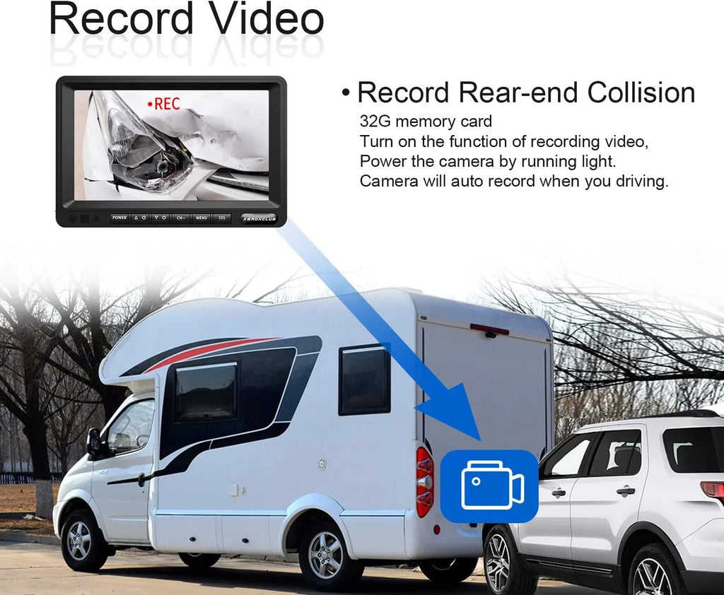 ZEROXCLUB Wireless Backup Camera 7'' 1080P HD LCD Monitor IP69 Waterproof Night Vision Parking Sizeystem for RV/Truck/Trailer/Van/Bus SizeW01