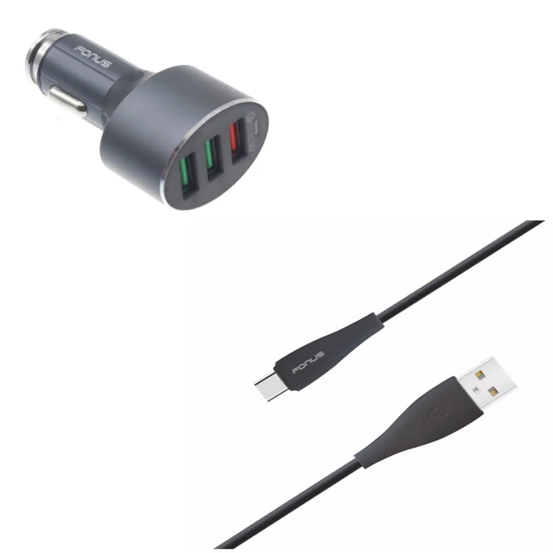 3-Port USizeB 42W Quick Car Charger w Charger Cord Type-C 6ft USizeB Cable P1J for ASizeUSize ZenFone 4 Pro - Blackberry Key2, Motion, KEYone, LE - BLU G9, Vivo XI Plus, Pro, 5 - BOLD N1 - CAT Size48c Size61