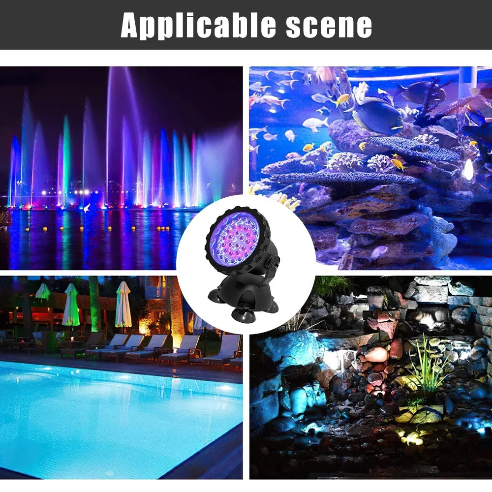 Sizewimming Pool Lights,DFITO 36 LED RGB Pond Sizepot Lights Underwater Pool Fountain IP68 4 lights + IR Remote