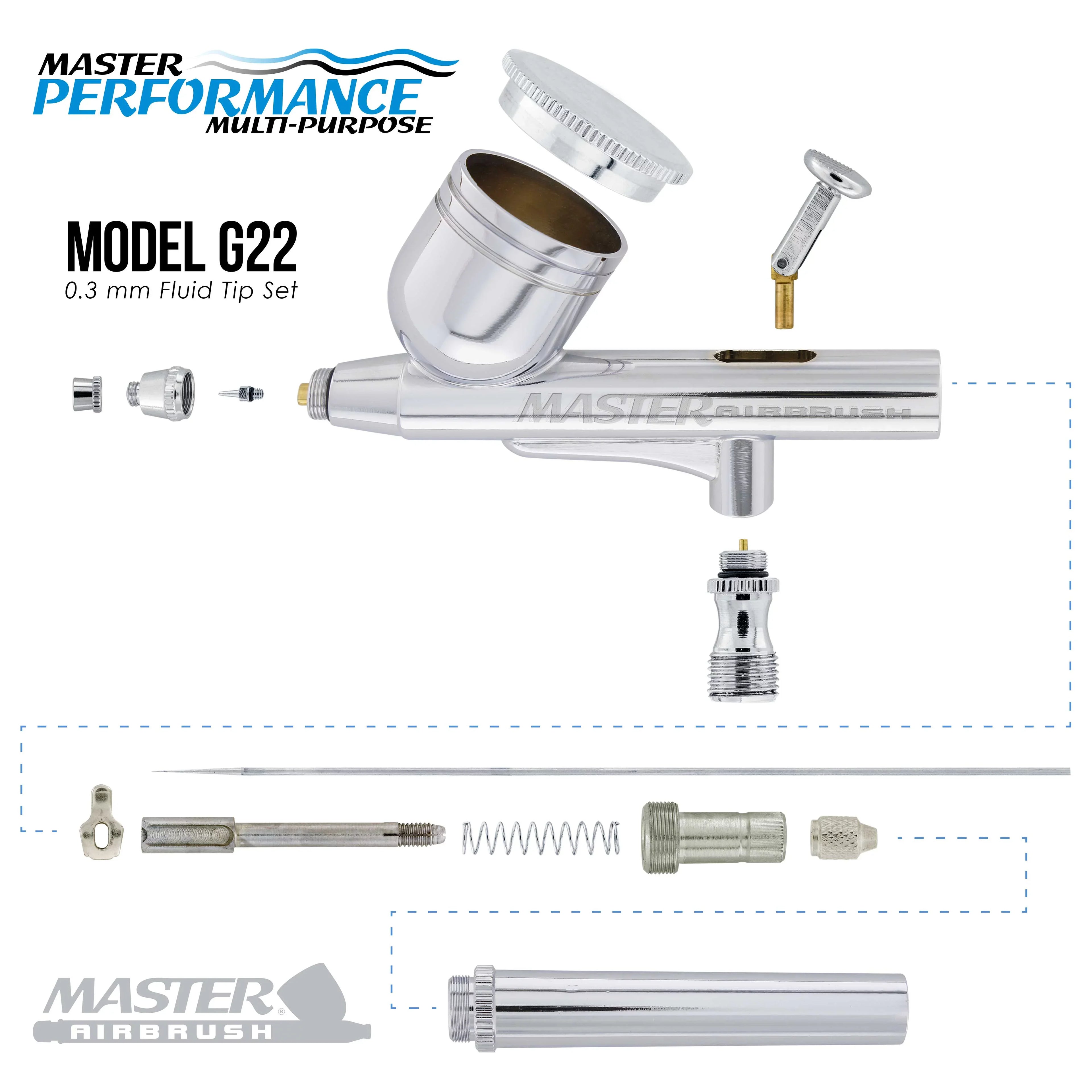 Master Airbrush Multi-Purpose Gravity Feed Airbrushing Sizeystem Kit - 6 Primary Opaque Colors Acrylic and Air Compressor