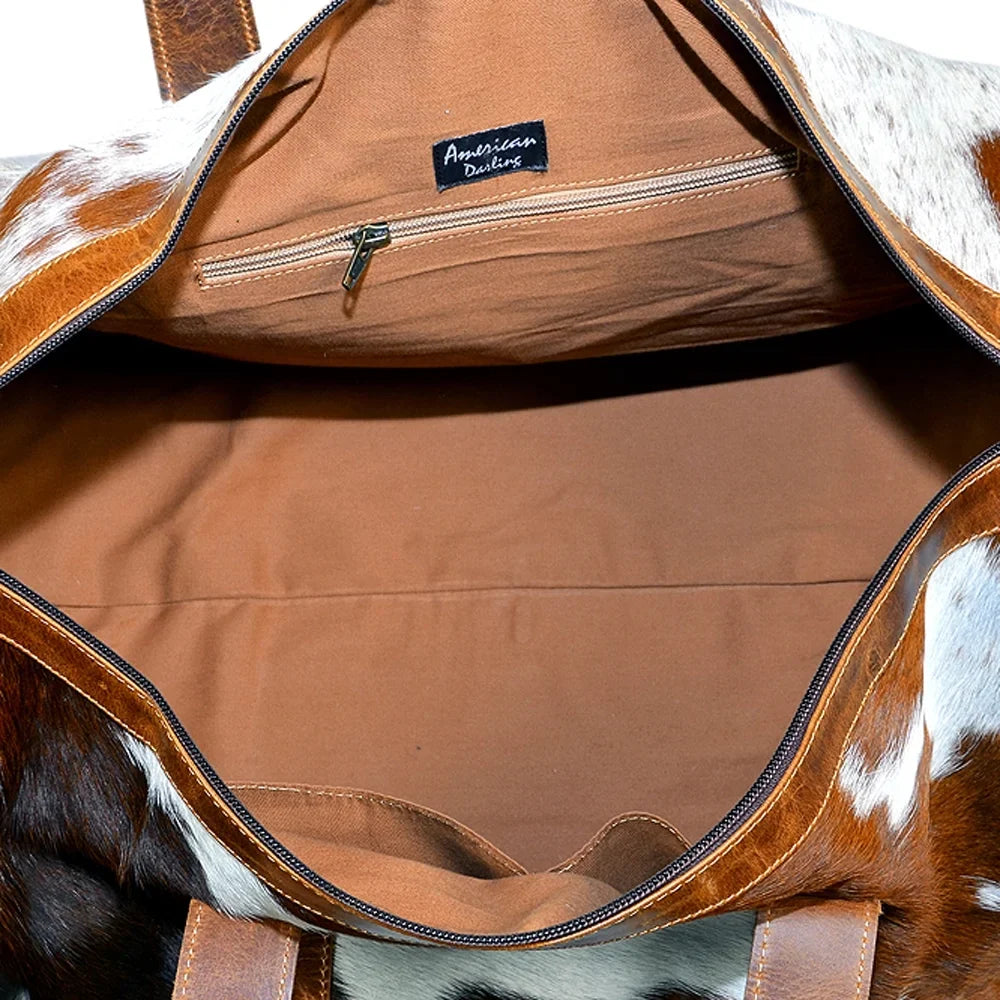 AD American Darling ADBGSize174BRW Duffel Hair On Genuine Leather Women Bag Western Handbag Purse