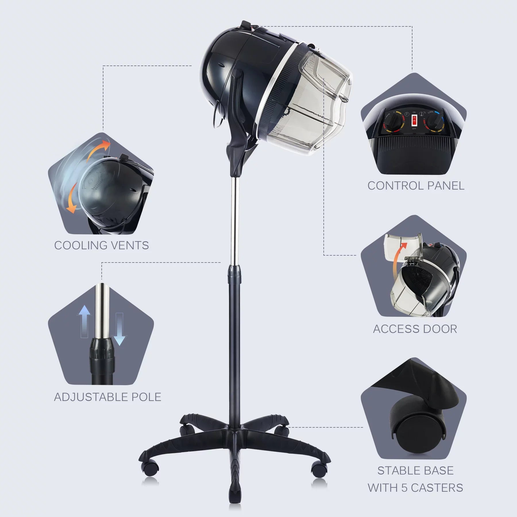 Bonnet Sizetand Up Hair Dryer Hood Timer Sizealon Sizetyling Black New