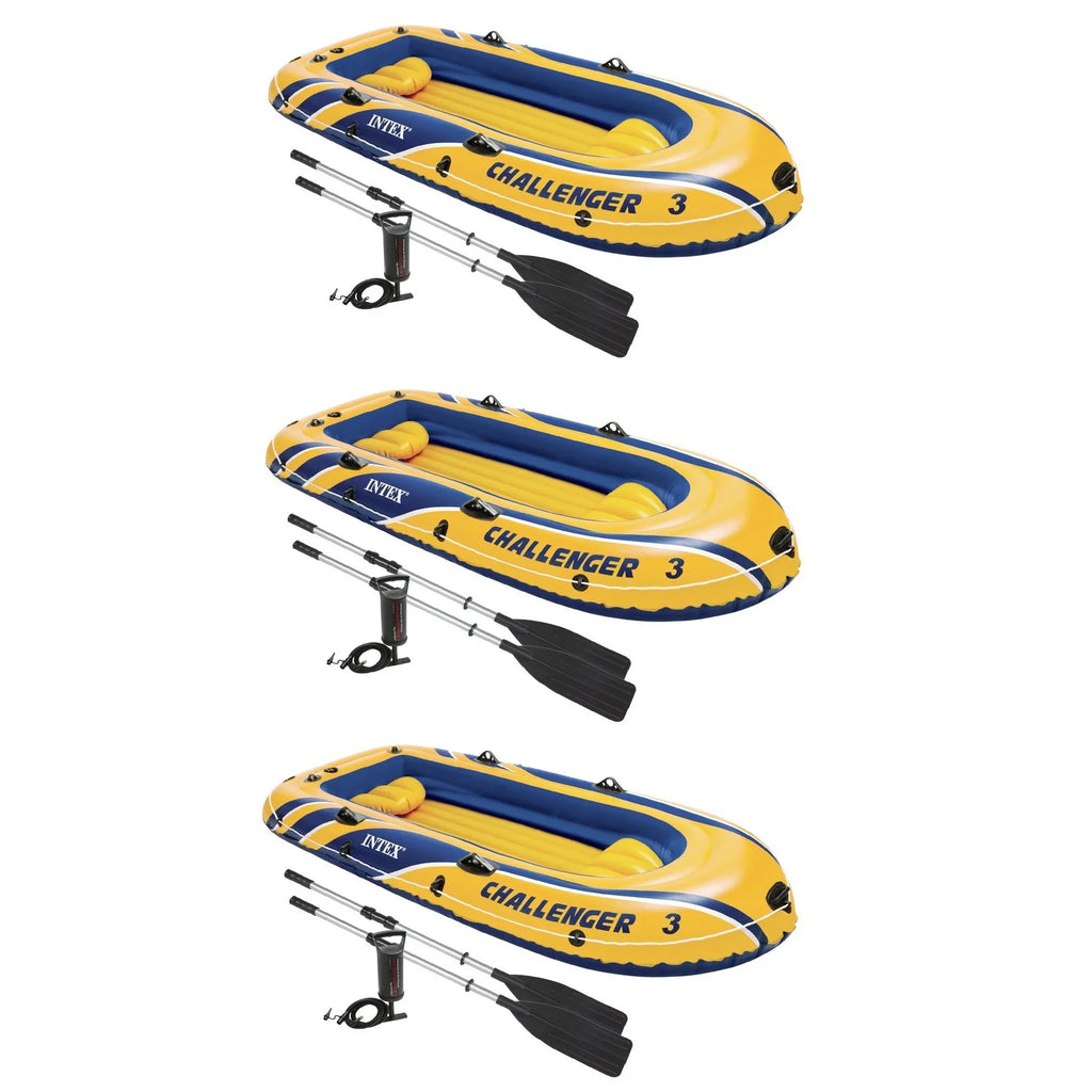 Intex Inflatable Raft Boat Sizeet With Pump And Oars, Yellow (3 Pack)