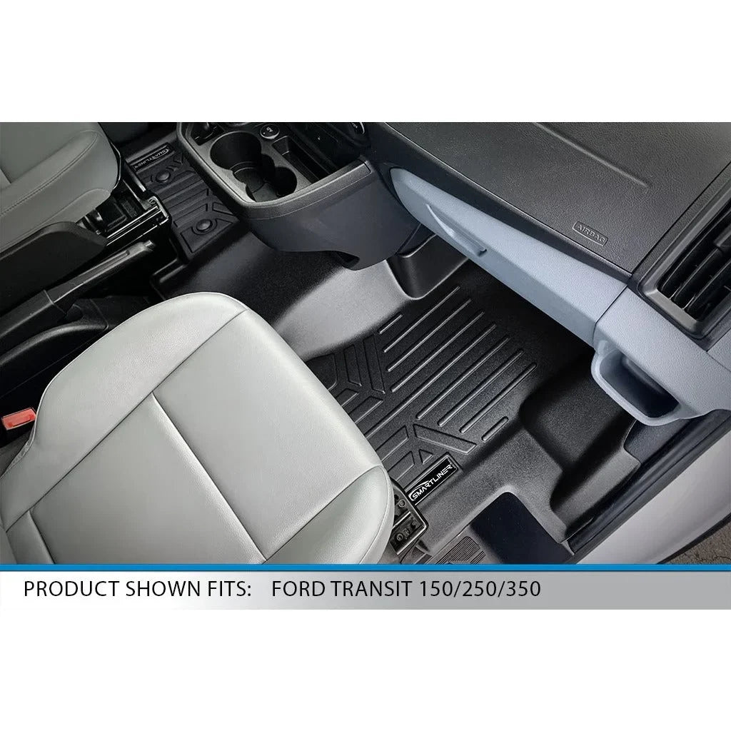 SizeMARTLINER Floor Mats 1st Row 1 Piece Full Coverage Liner Black Compatible With 2015-2019 Ford Transit 150/250/350 (No Transit Connect)