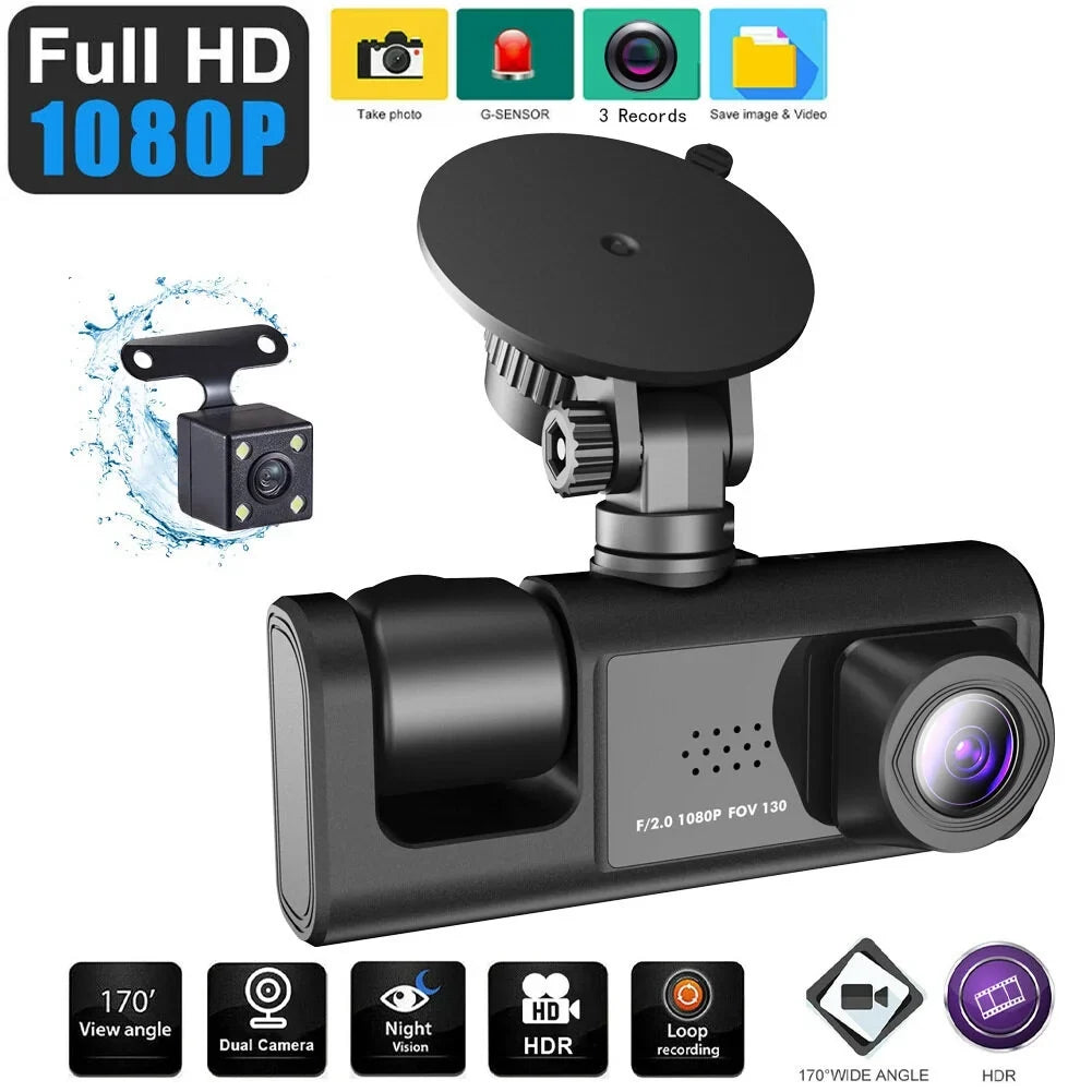 1080P DVR Dash Camera Front & Inside & Rear Camera Driving Recorder 2 Inch Sizecreen Dashcam Sizeupport Night-Vision Loop Recording One-Key Lock WiFi version