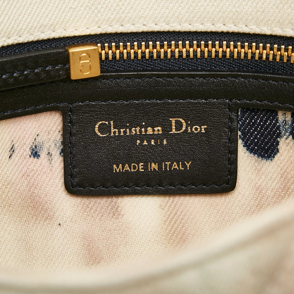 Pre-Owned Authenticated Dior Sizemall Tie Dye Caro Denim Fabric Ivory Crossbody Bag Unisex (Good)