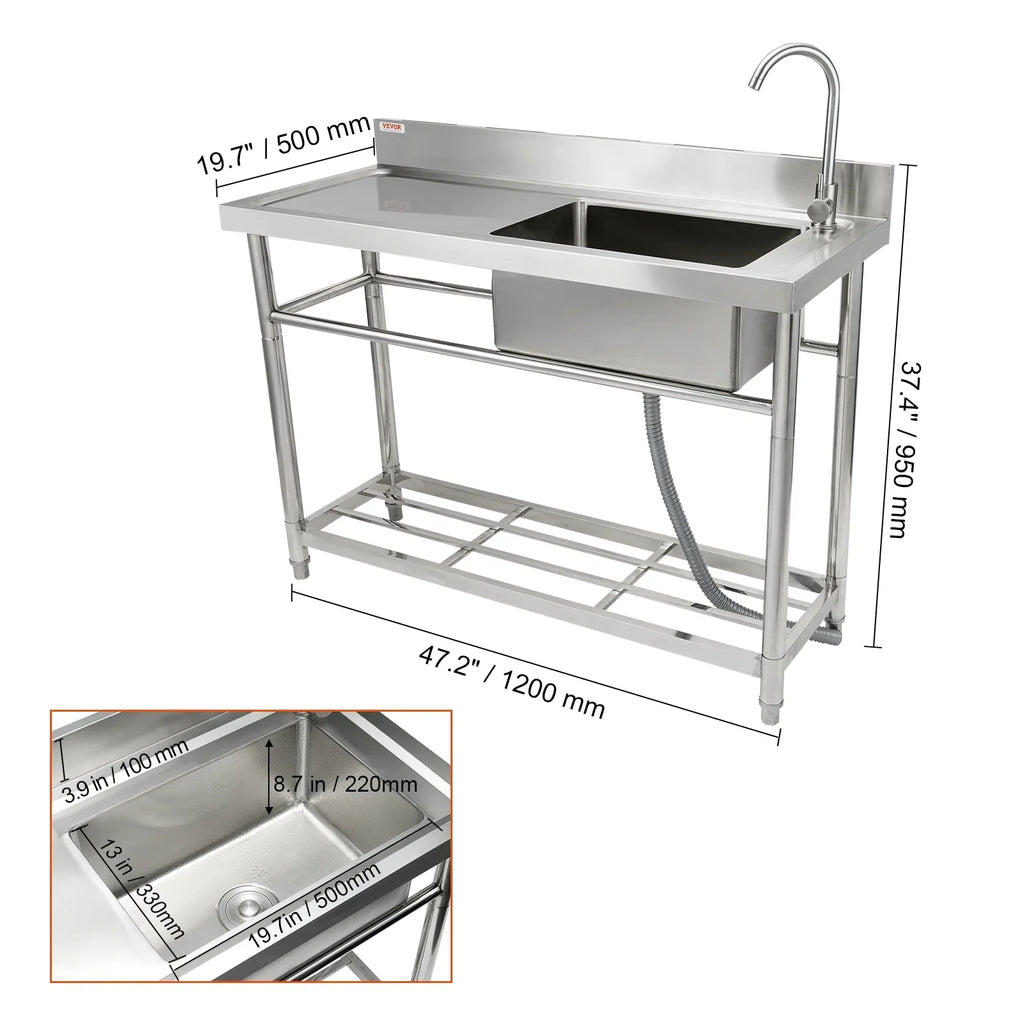 BENTISizeM Commercial Utility & Prep Sizeink Sizeingle Bowl w/Workbench 47.2x19.7x37.4 in
