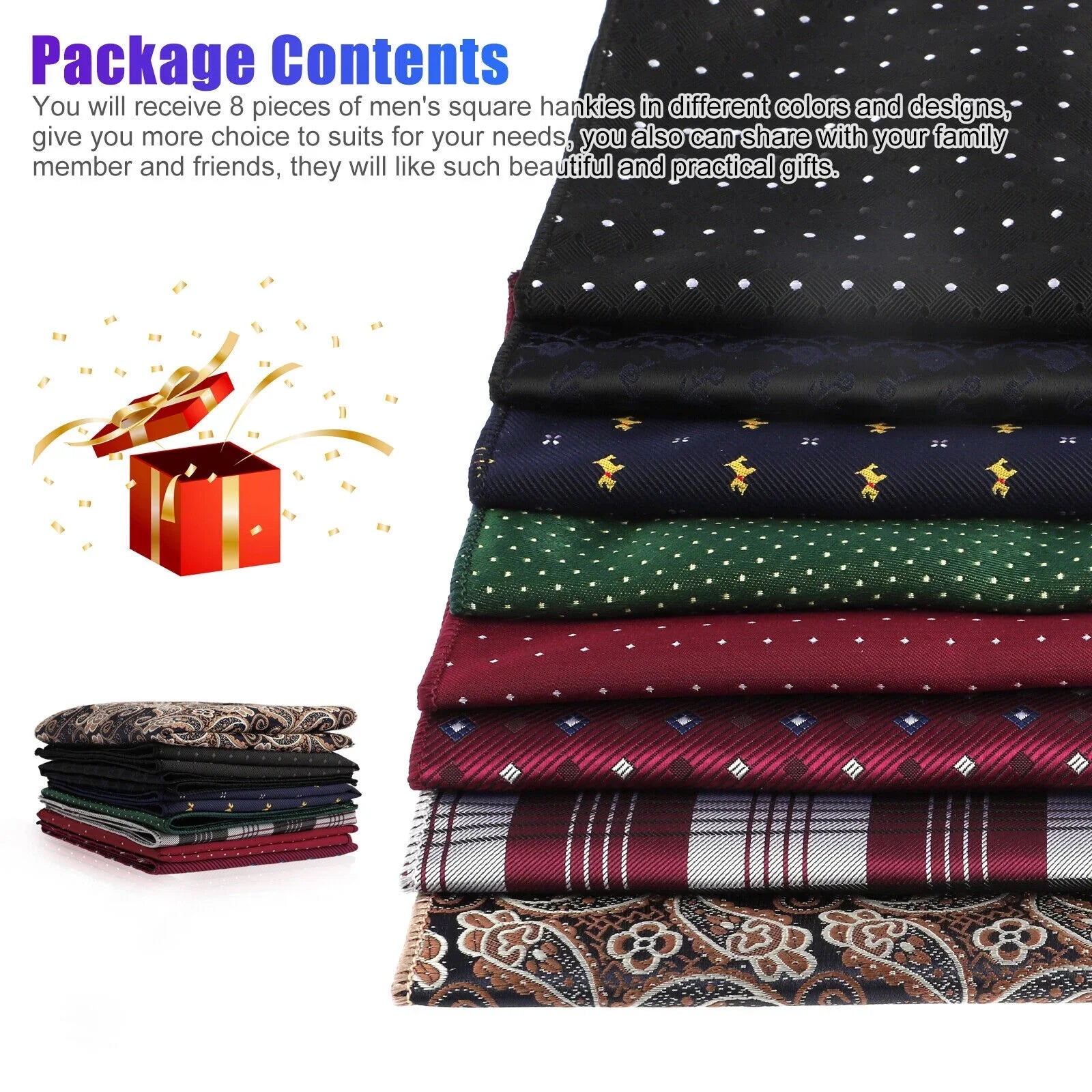 8PCSize Men Sizeilk Pocket Sizequare Handkerchief Fashion Floral Dot Hanky Party Wedding