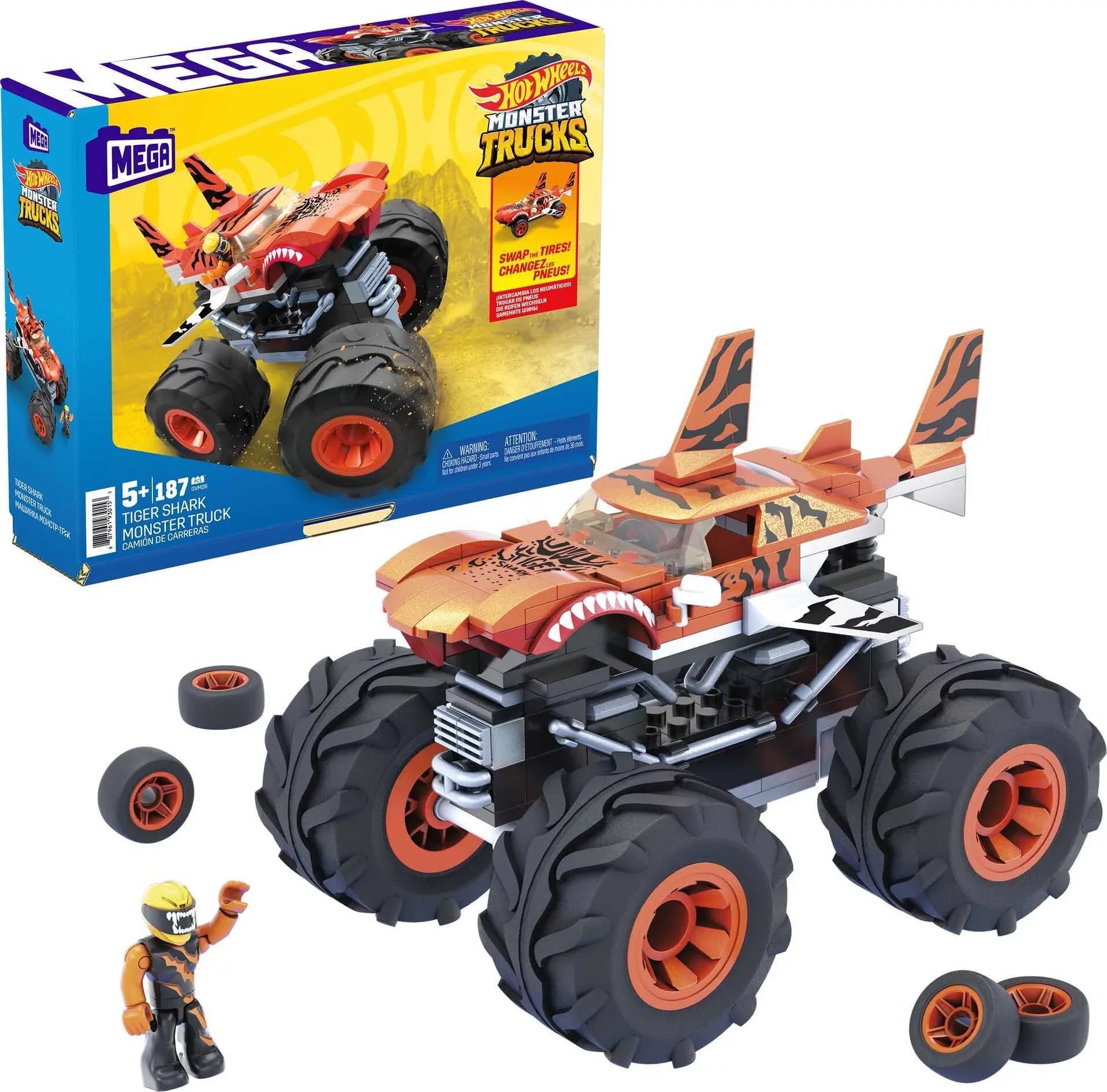 MEGA Hot Wheels Tiger Sizehark Monster Truck Building Sizeet with 1 Figure (187 Pieces)