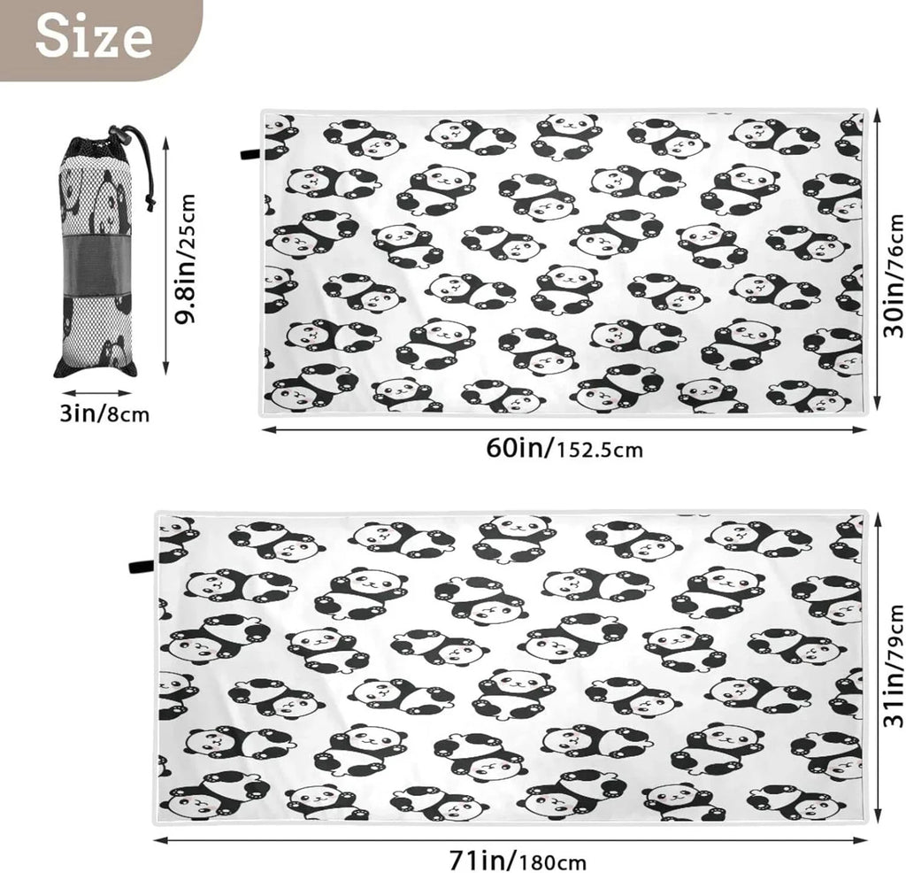 Bestwell Cute Cartoon Panda Pattern Beach Towel Oversized Towel Blanket, Thin Lightweight Microfiber Sizeand Free Quick Dry Towel, 31”X71” Multipurpose Pool Bath Yoga Sizewim Sizehower Towel