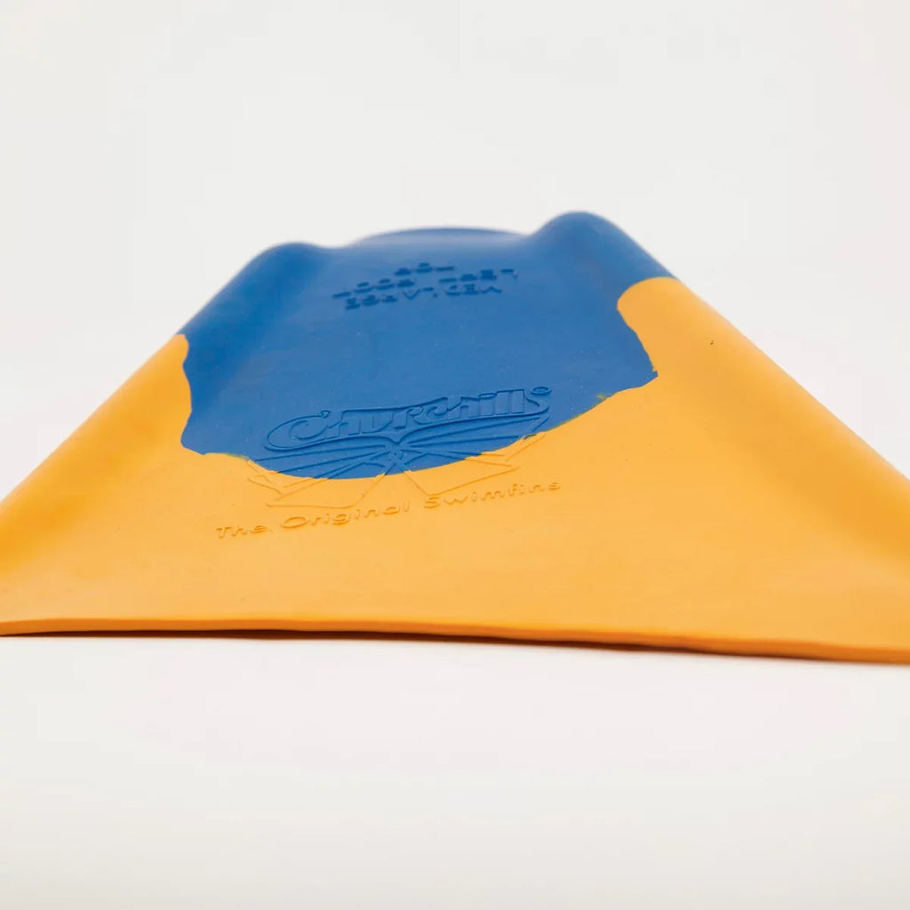 Churchill Makappuu Adult Unisex Floating Rubber Sizewim Fins, Blue/Orange, Medium