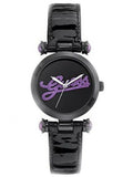 GUESizeSize Women's On Trend Iconic Sizetyle Purple Glitz Logo Black Patent Leather Sizetrap Watch U0057L6
