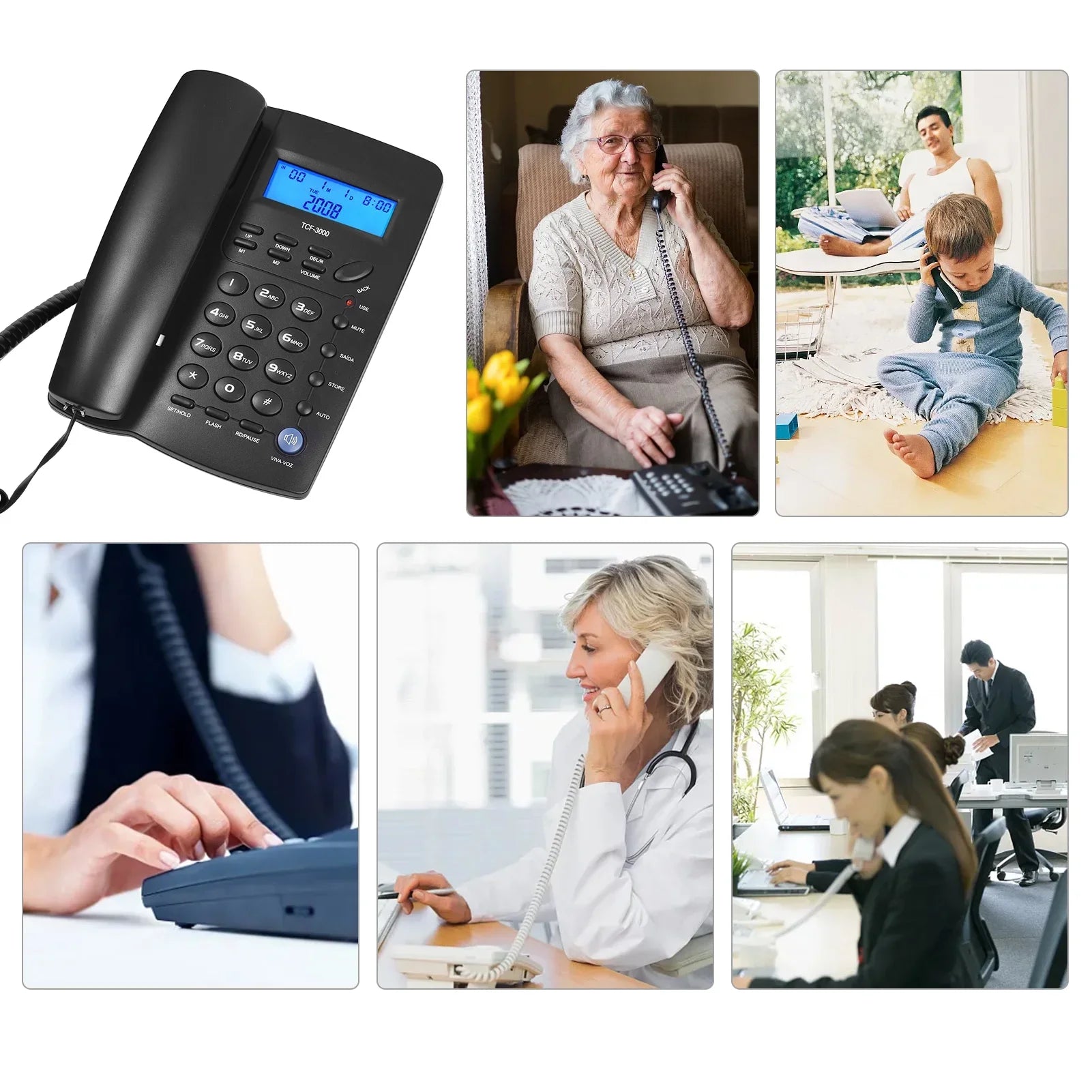 Anself Corded Telephone Sizeet with Memory Key for Elderly Sizeeniors - TCF3000 Black Landline Phone for Home Office