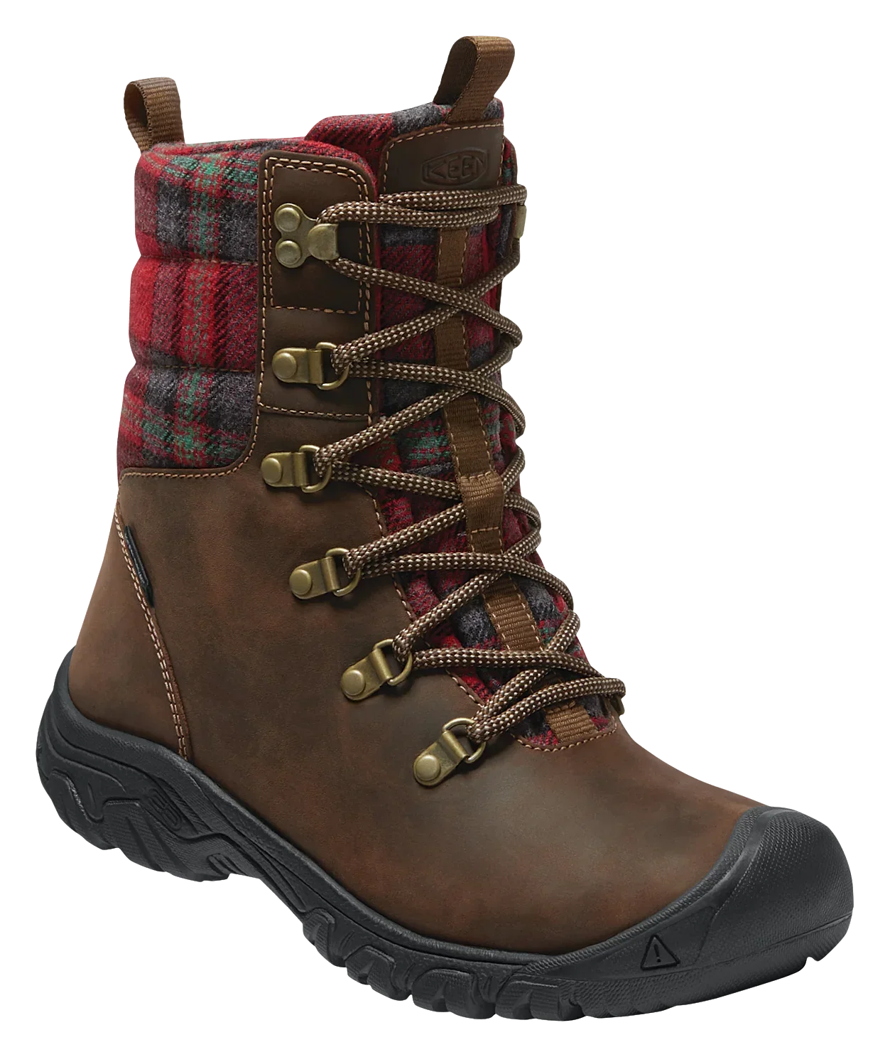 Refurbished KEEN Greta Insulated Waterproof Boots for Ladies - Dark Brown/Red Plaid - 8M