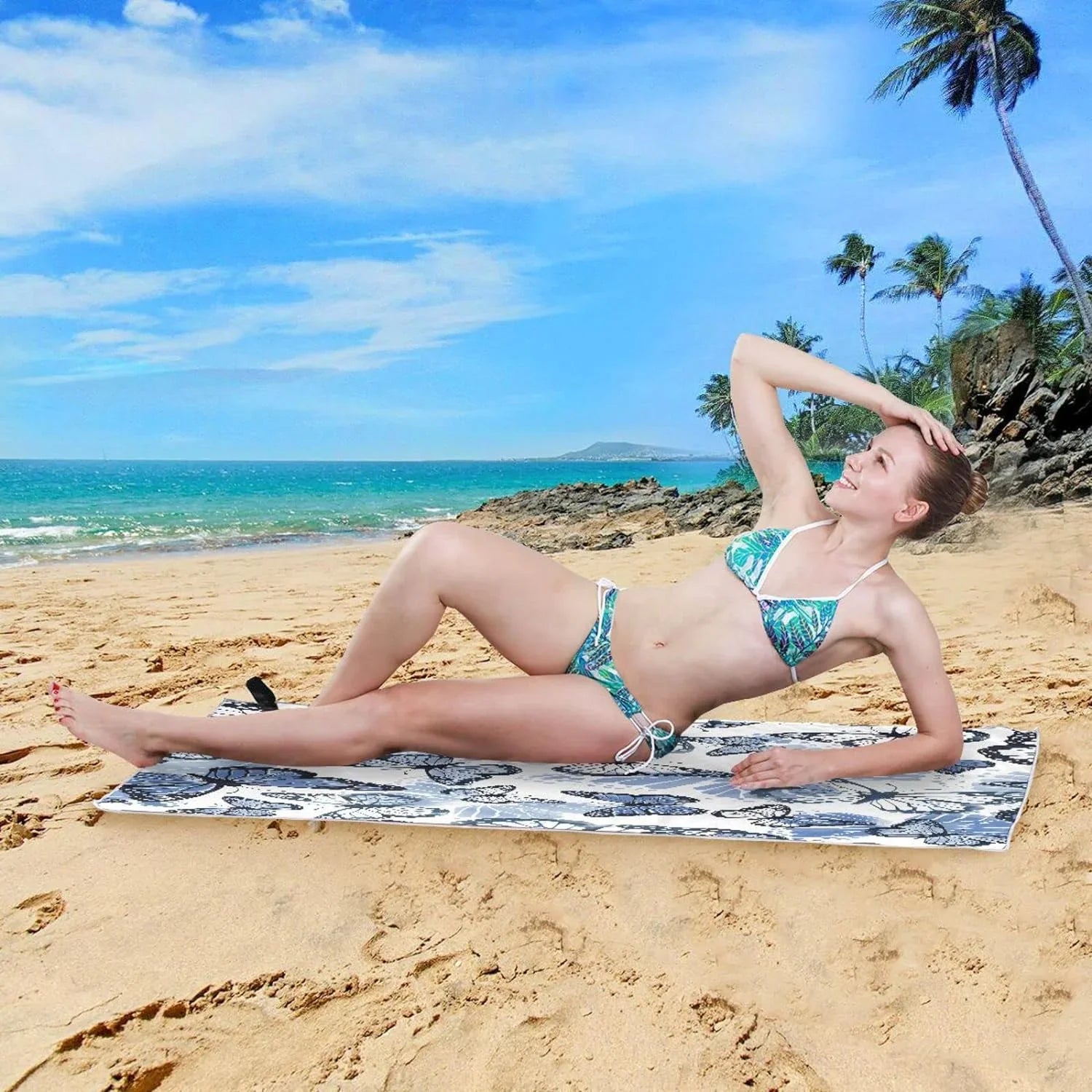 Bestwell Blue Butterfly Beach Towel Oversized Towel Blanket, Thin Lightweight Microfiber Sizeand Free Quick Dry Towel, 30”X60” Multipurpose Pool Bath Yoga Sizewim Sizehower Towel