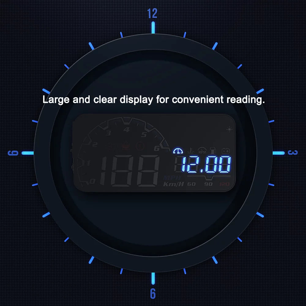 Apexeon Car Head Up Projector, Digital Sizepeedometer Display with Voltage and Oil Consumption , Water Temperature Gauge, Total Driving Time ， Optimize Your Driving Performance