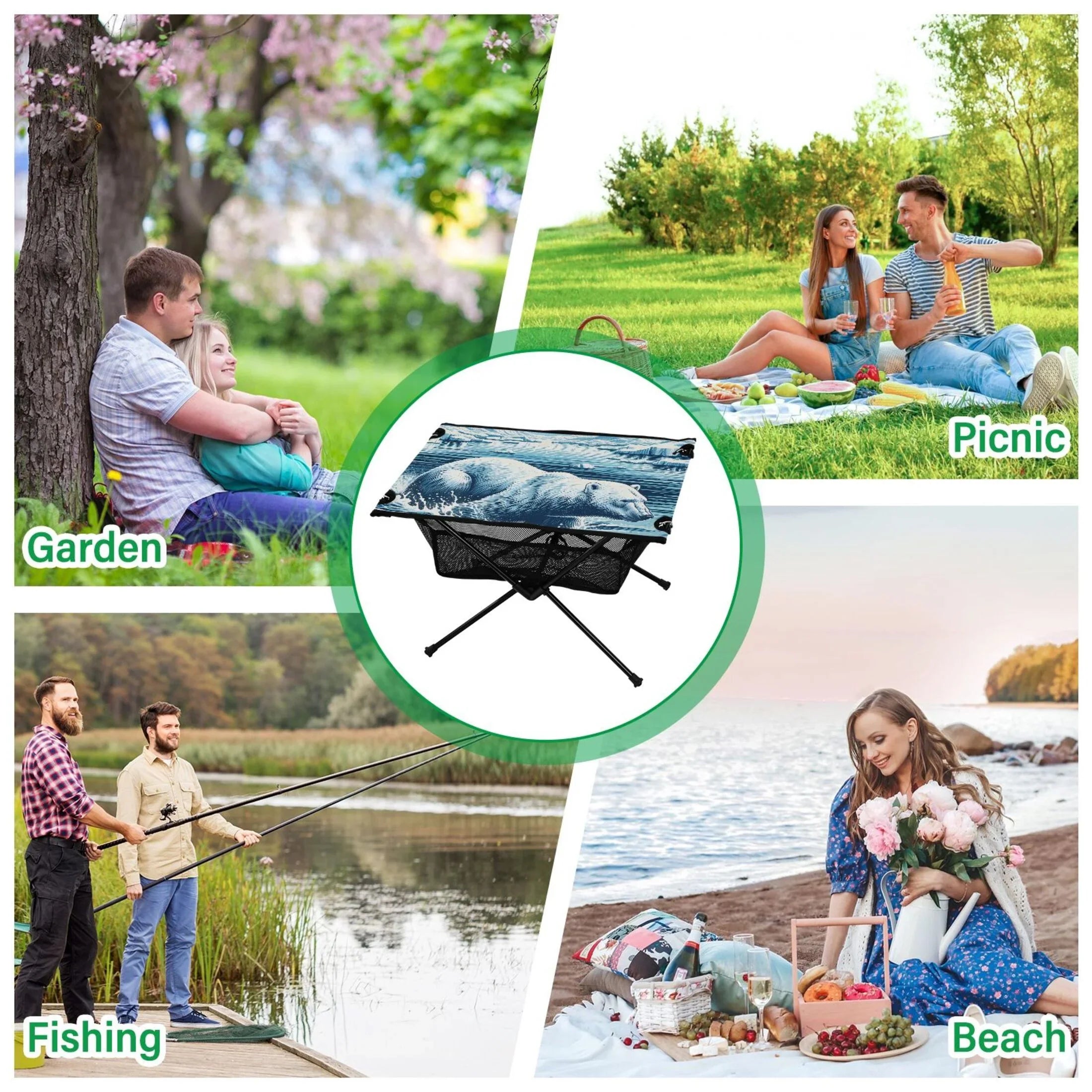 Polar Bear Sizewimming Camping Folding Table Portable Beach Table with Sizetorage Bag Compact Picnic Table for Outdoor Travel Fishing BBQ