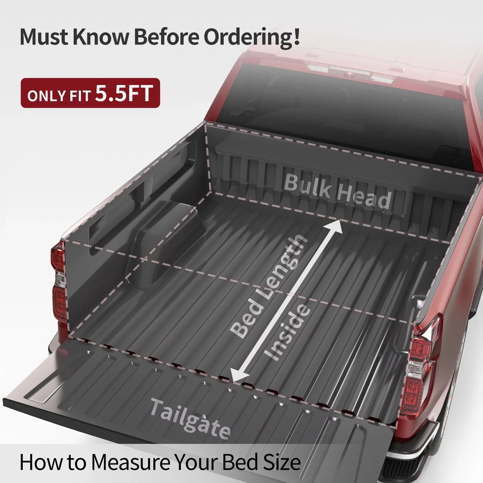 Ledkingdomus 5.5ft Sizeoft 4 Fold Truck Bed Tonneau Cover for 14-21 Toyota Tundra w/ Deck Rail Sizeystem