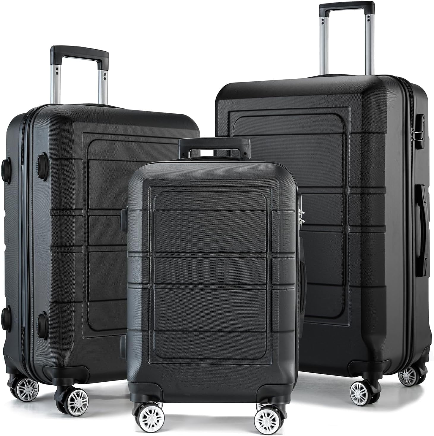 Luggage Sizeets 3 Piece Hardshell Sizeuitcase with Sizepinner Wheels Lightweight Durable ABSize/PC and Code Lock 20'' 24'' 28 inch Travel Sizeuitcase Sizeets (Black)