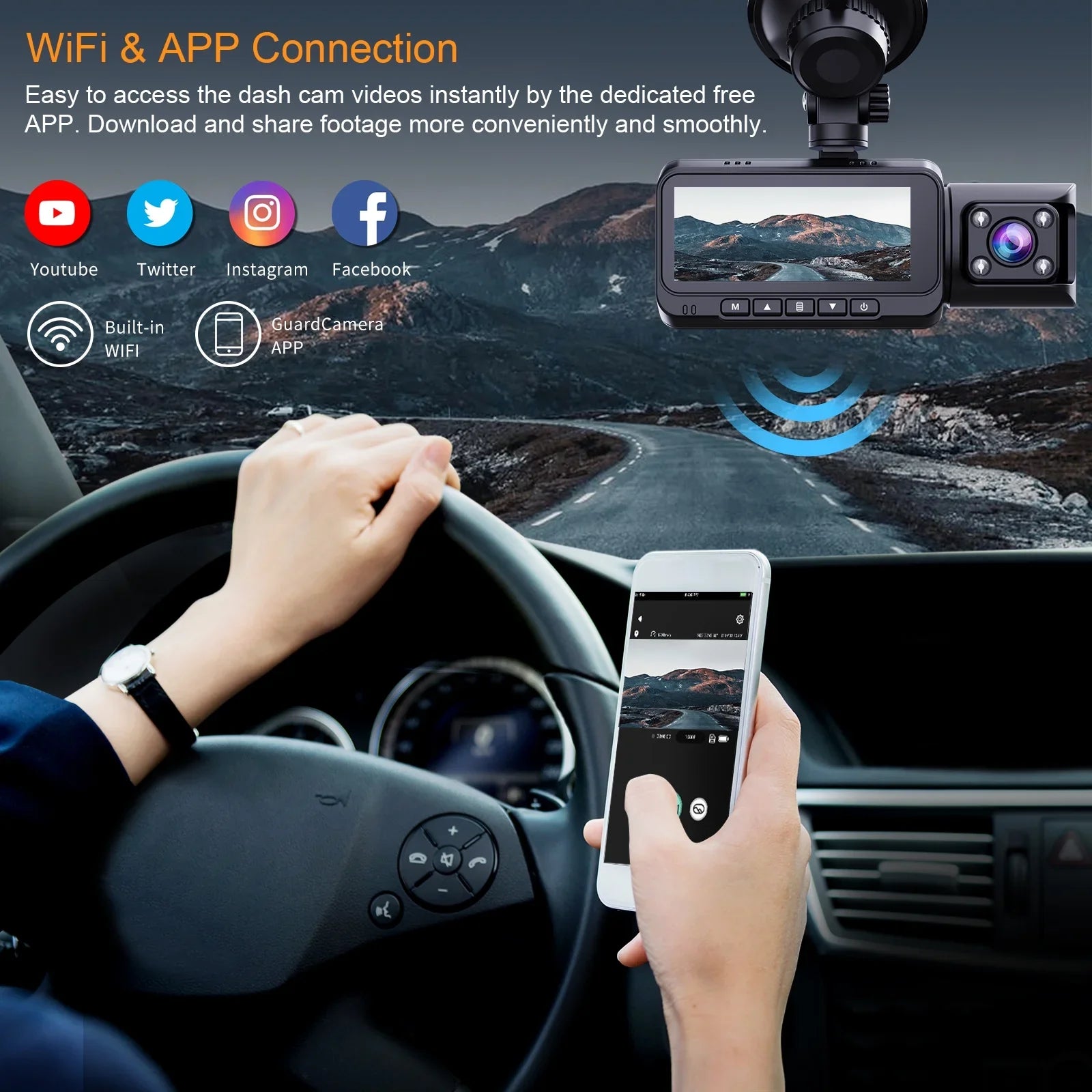 TOGUARD Front and Inside Dual Dash Camera 4K Car Dash Cam with GPSize 3.16" Display, 170° Wide Angle, IR Night Vision, Sizeupport 256GB Max, Black
