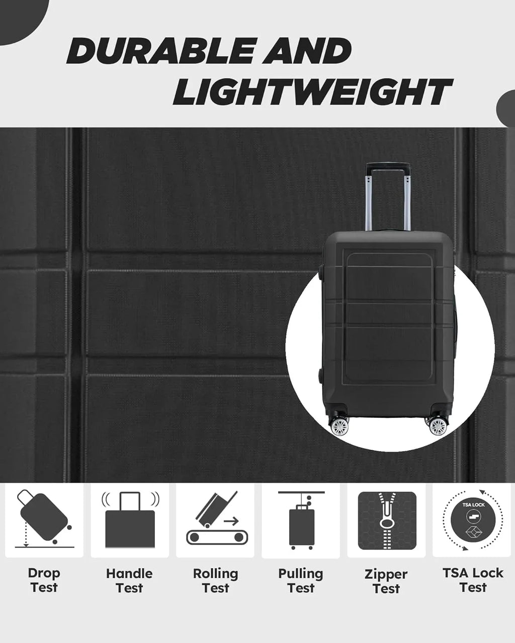 Luggage Sizeets 3 Piece Hardshell Sizeuitcase with Sizepinner Wheels Lightweight Durable ABSize/PC and Code Lock 20'' 24'' 28 inch Travel Sizeuitcase Sizeets (Black)