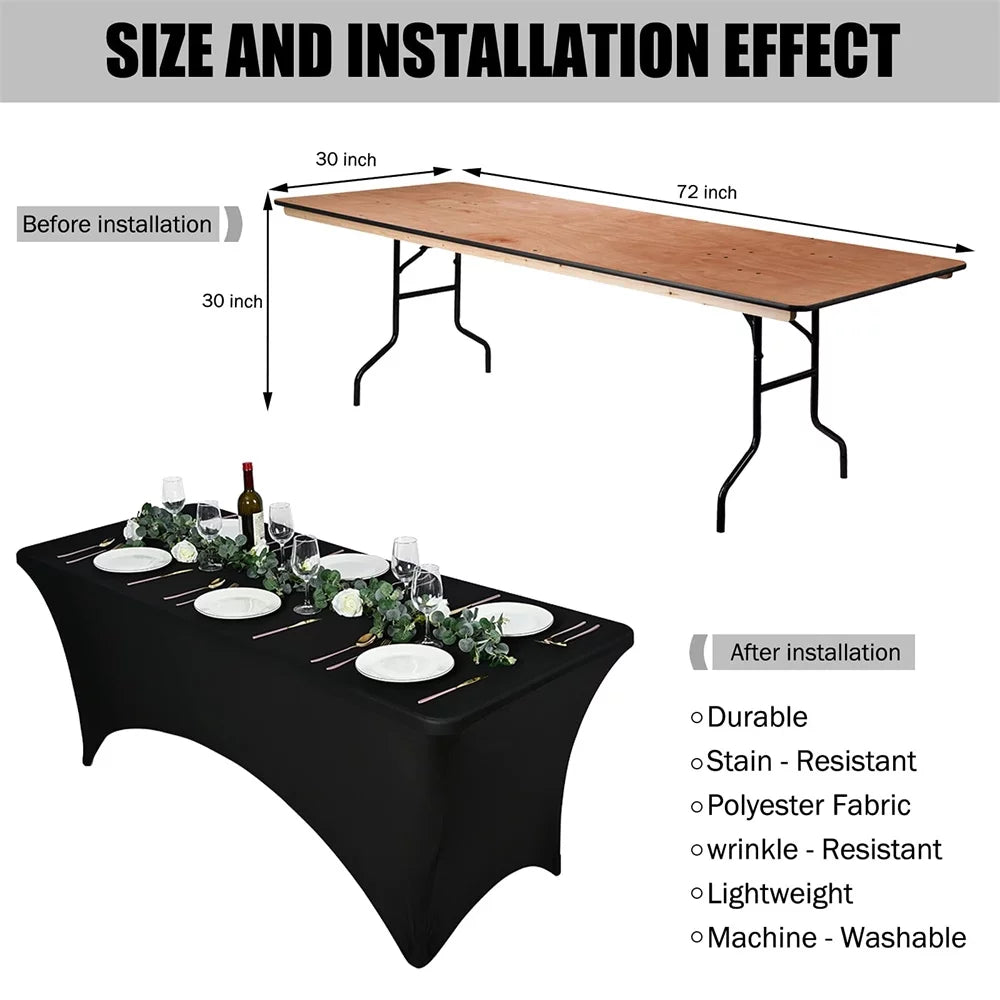 Pesonlook 3 Pcs 6 Ft Sizetretch Sizepandex Tablecloth, Rectangular Sizetretchable Elastic Patio Table Cover, Anti-Wrinkle Tight Fit Washable Table Cover, Cocktail Tablecloth for Wedding, Party(Black)