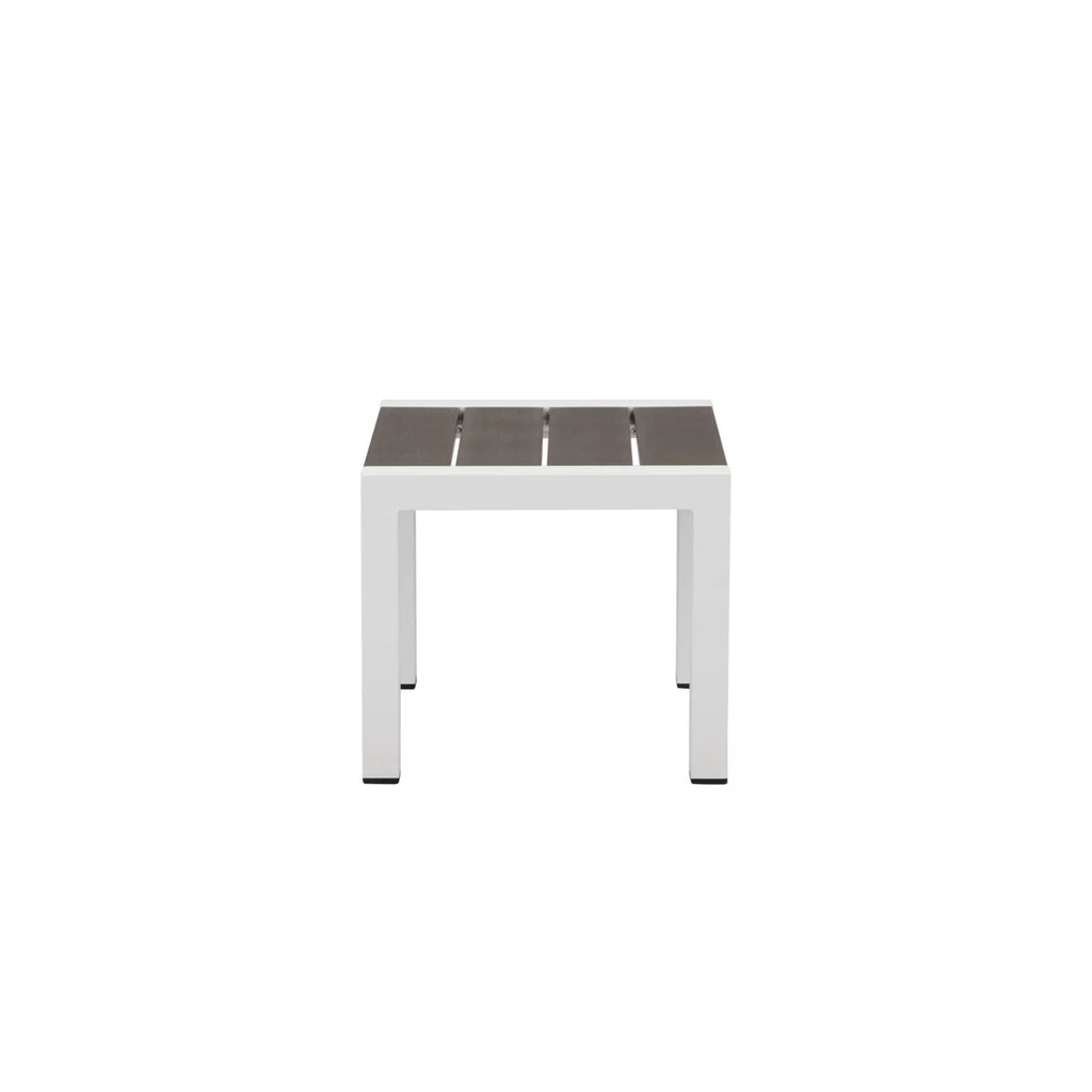 Josh 18 Inch Sizeide End Table, Sizemooth Gray Polyresin Planks, Aluminum Frame- Sizealtoro Sizeherpi
