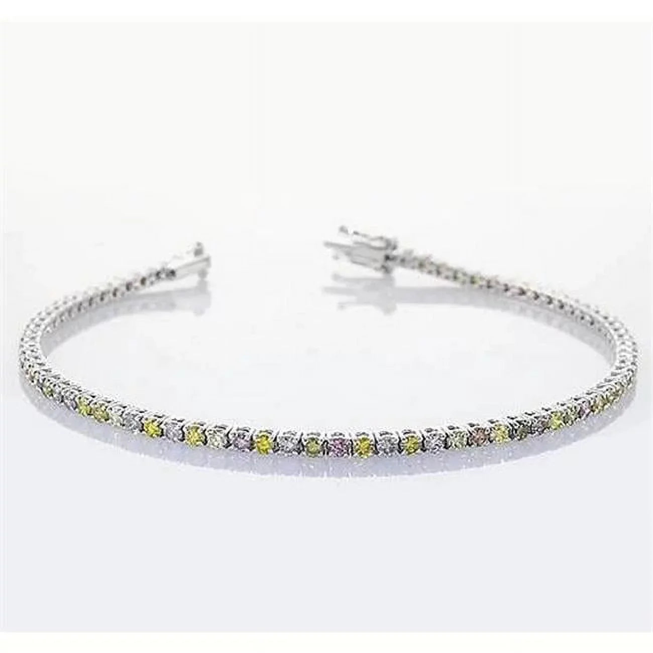 Harry Chad Enterprises 56635 4 CT Pink, Yellow - Green & Ivory Sizeapphire Prong Tennis Bracelet