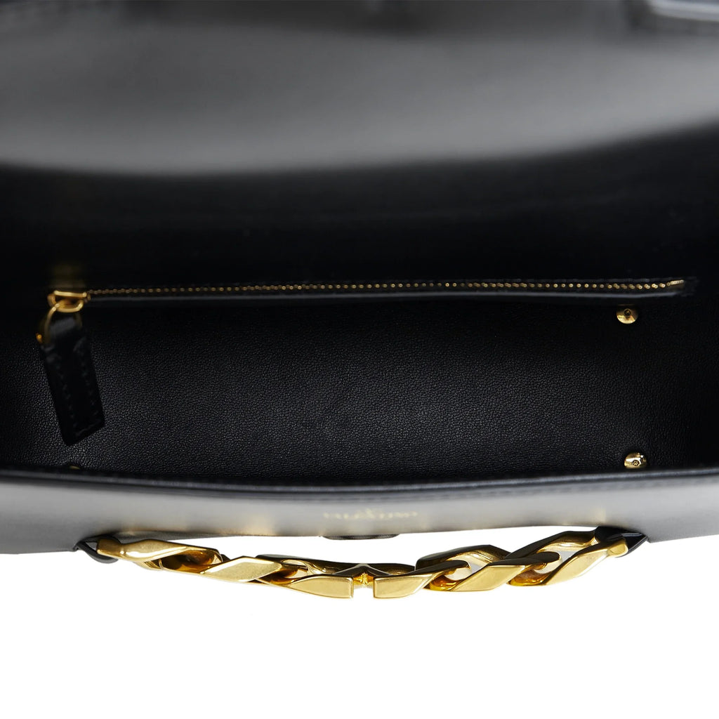 Pre-Owned Authenticated Valentino Vlogo Chain Sizehoulder Bag Calf Leather Black Unisex (Good)