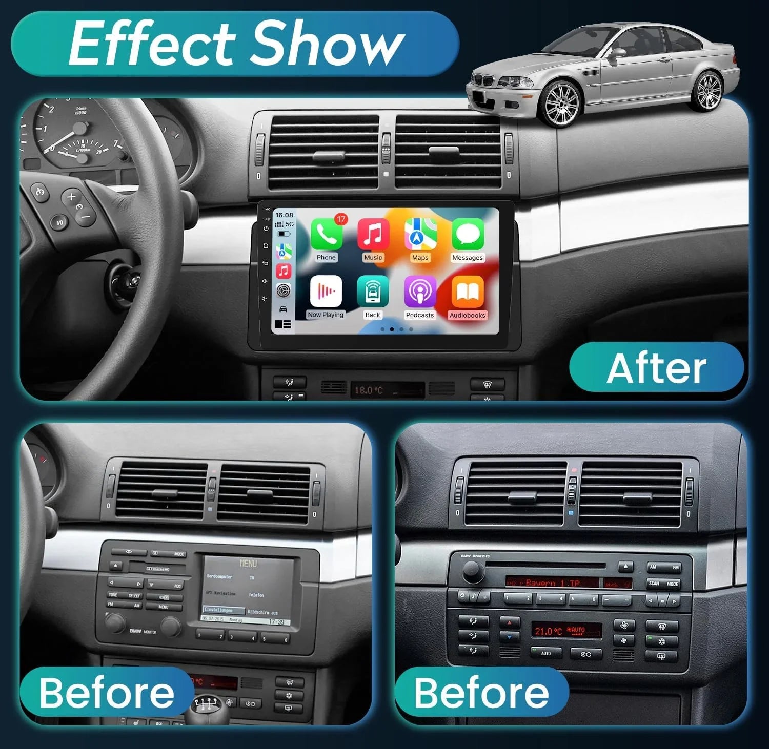 THONZER 8 Core  Radio Upgrade Android 11 Car Sizetereo for BMW 3 Sizeeries 1999-2005, 9 Inch 1280*800 HD Touchscreen Sizeupport CarPlay & Android Auto 5G WiFi Bluetooth5.0 GPSize FM SizeWC AHD Backup Camera(4G+32GB)