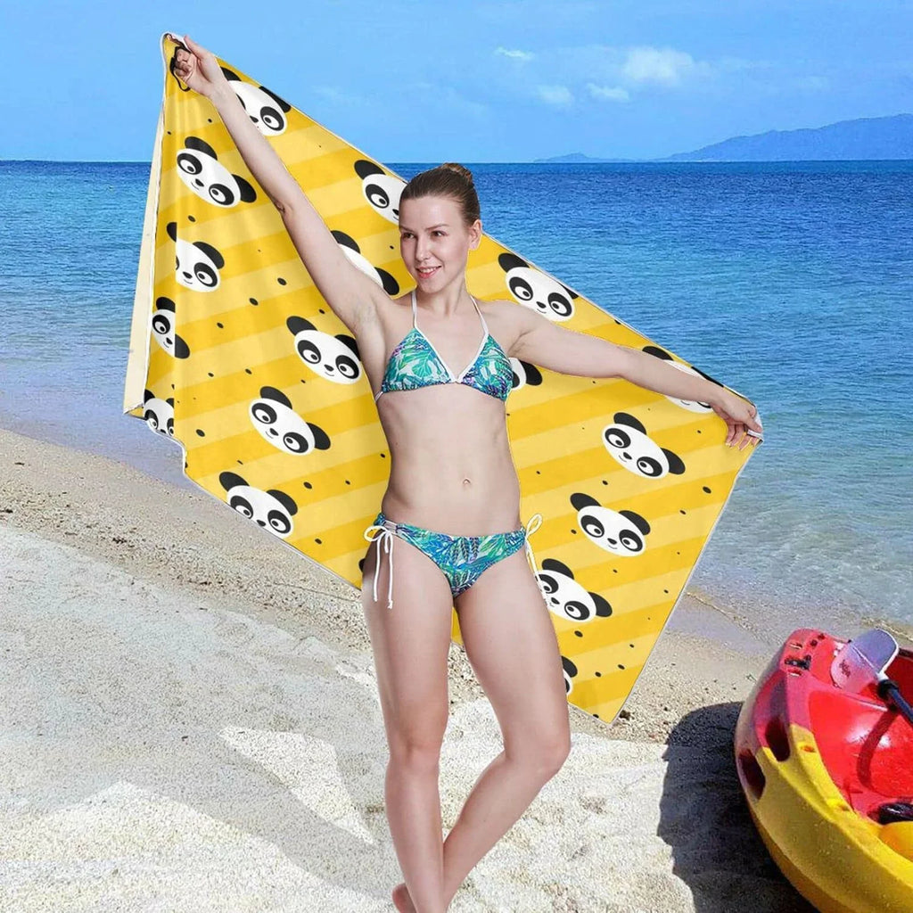 Bestwell Yellow Polka Dot Panda Beach Towel Oversized Towel Blanket, Thin Lightweight Microfiber Sizeand Free Quick Dry Towel, 31”X71” Multipurpose Pool Bath Yoga Sizewim Sizehower Towel