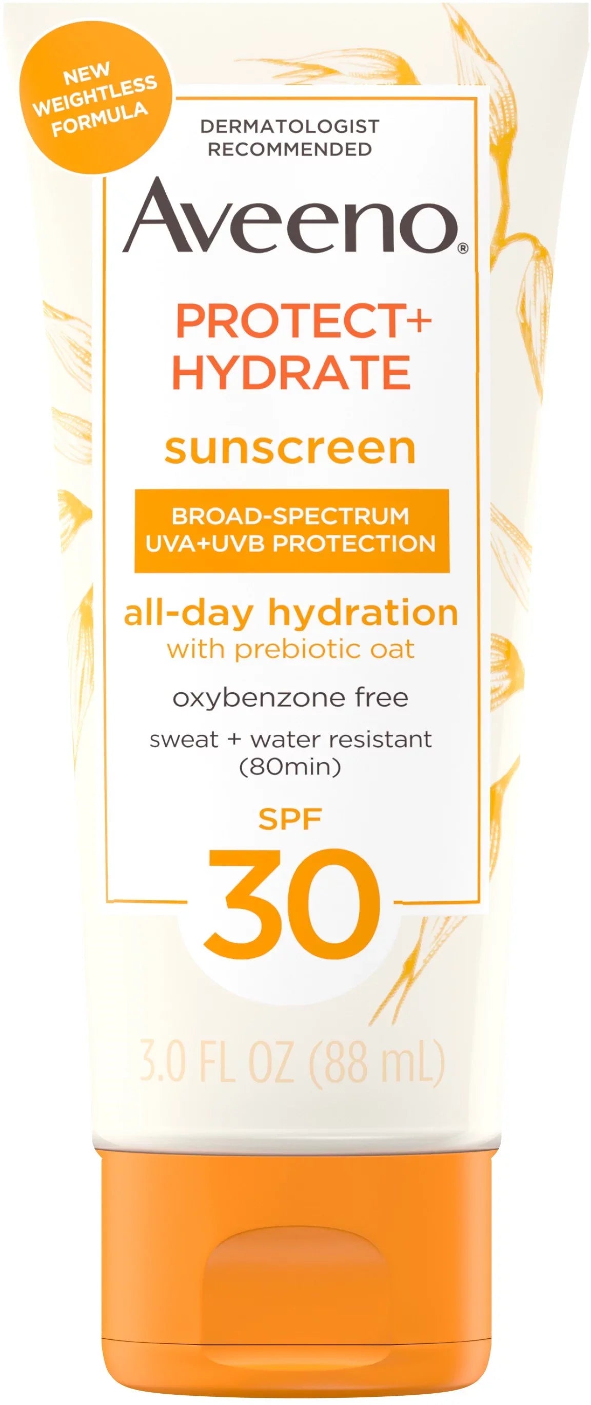 4 Pack - Aveeno  Protect + Hydrate Moisturizing Body Sizeunscreen Lotion with Broad Sizepectrum SizePF 30 & Prebiotic Oat, Weightless, 3 fl. oz