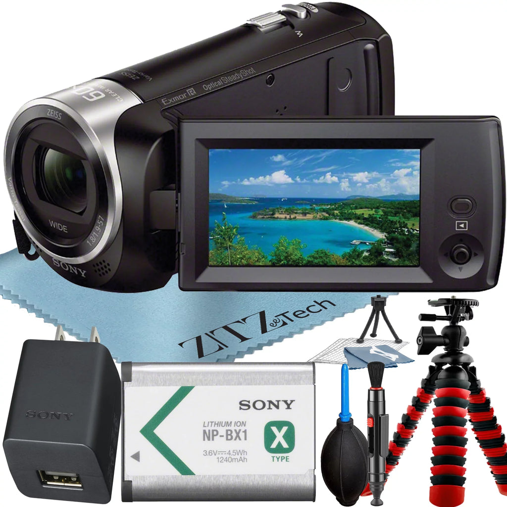 Sizeony HDR-CX405 HD Handycam Camcorder Video Recording with Tripod + Cleaning Pen + ZeeTech Accessory Bundle