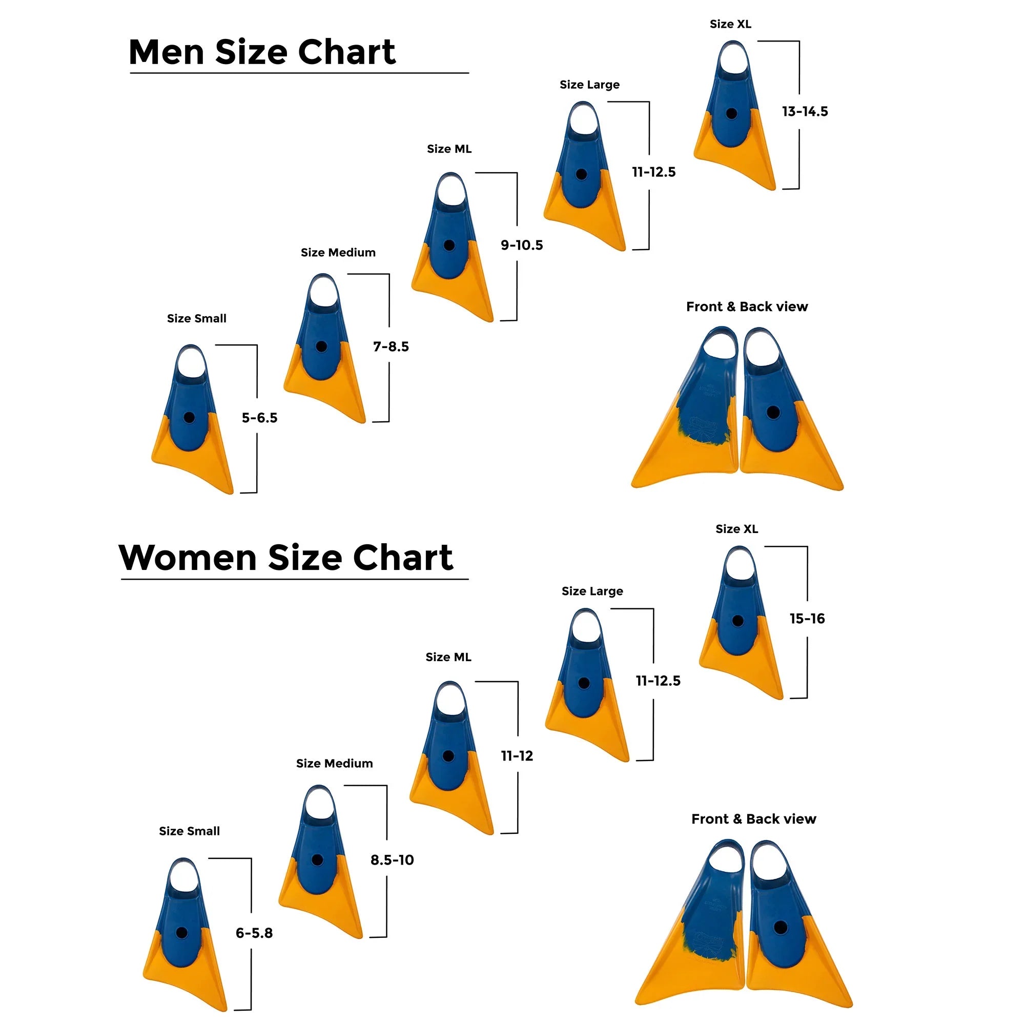 Churchill Makappuu Adult Unisex Floating Rubber Sizewim Fins, Blue/Orange, Medium