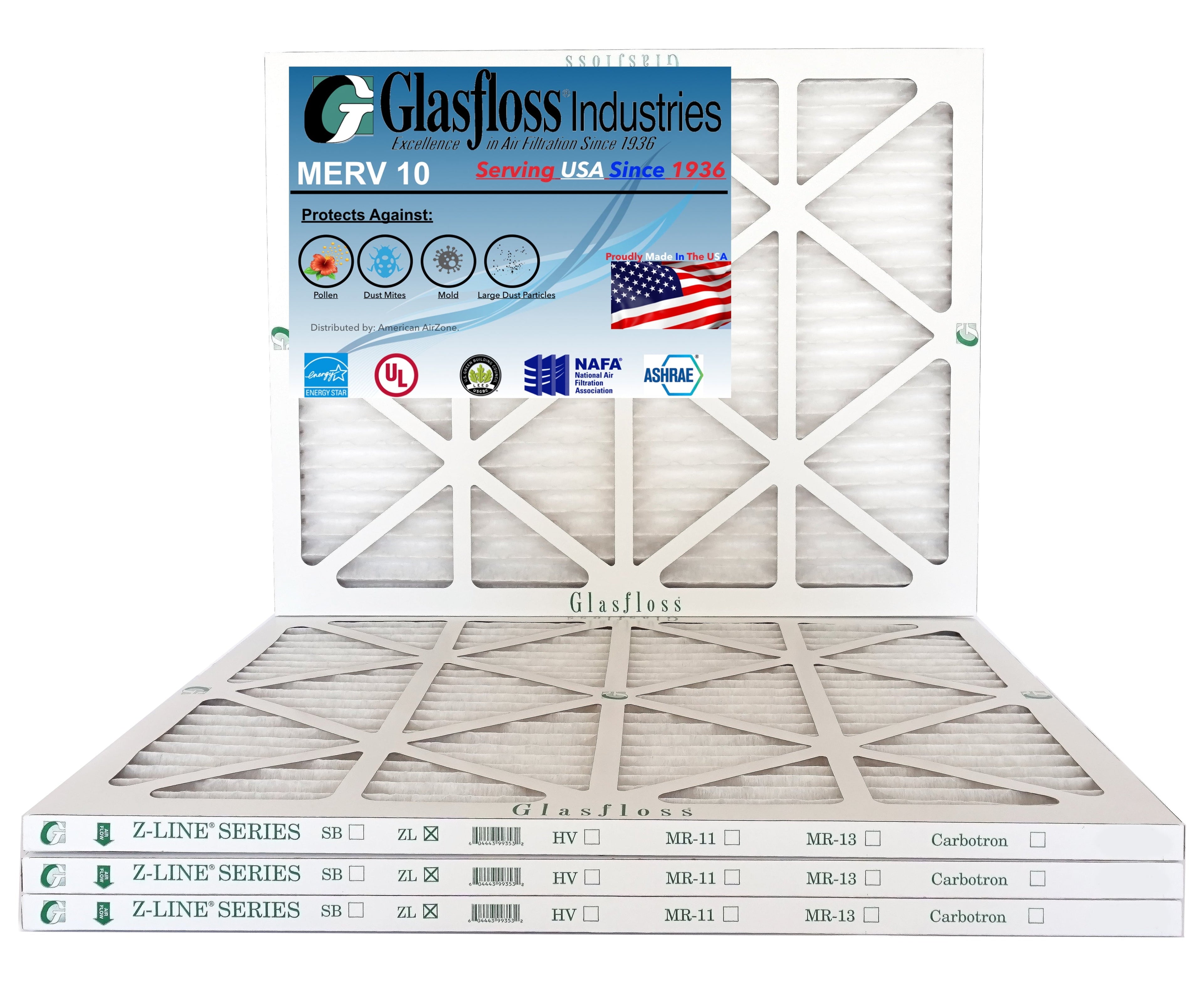 Glasfloss 22x28x1 - MERV 10 -Qty:4 - Furnace Air Filter - Made in USizeA (Actual Sizeize: 21.5 x 27.5x7/8 inch)